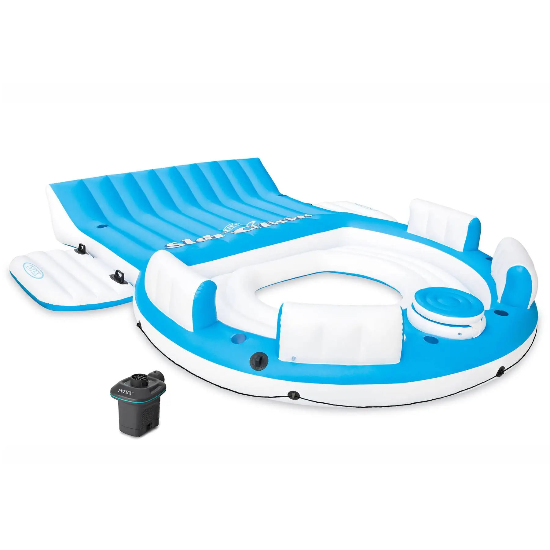 Intex Splash N Chill Island Inflatable Pool Float Lounger w/ Quick Fill Air Pump