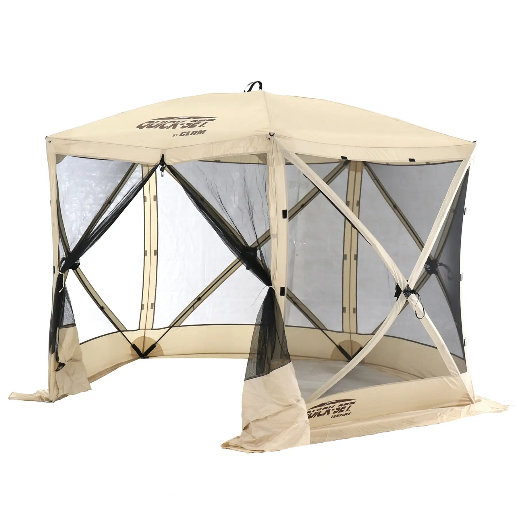 CLAM Quick-Set Venture 9 x 9 Ft Portable Outdoor Camping Canopy Shelter, Tan