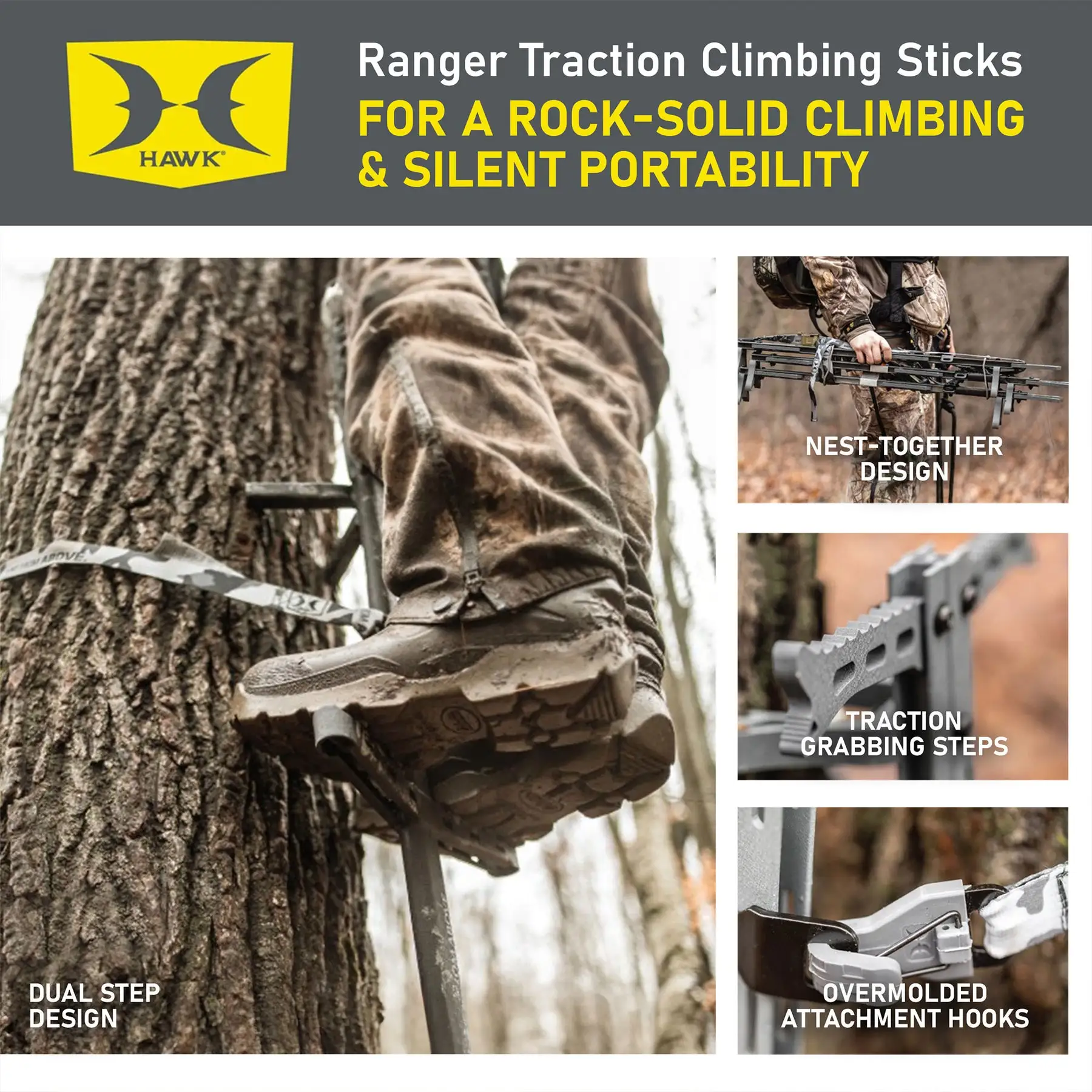 Hawk Ranger Traction 32" Climbing Sticks, Angled Step Tree Climbing Gear, 3-Pack - Image 2
