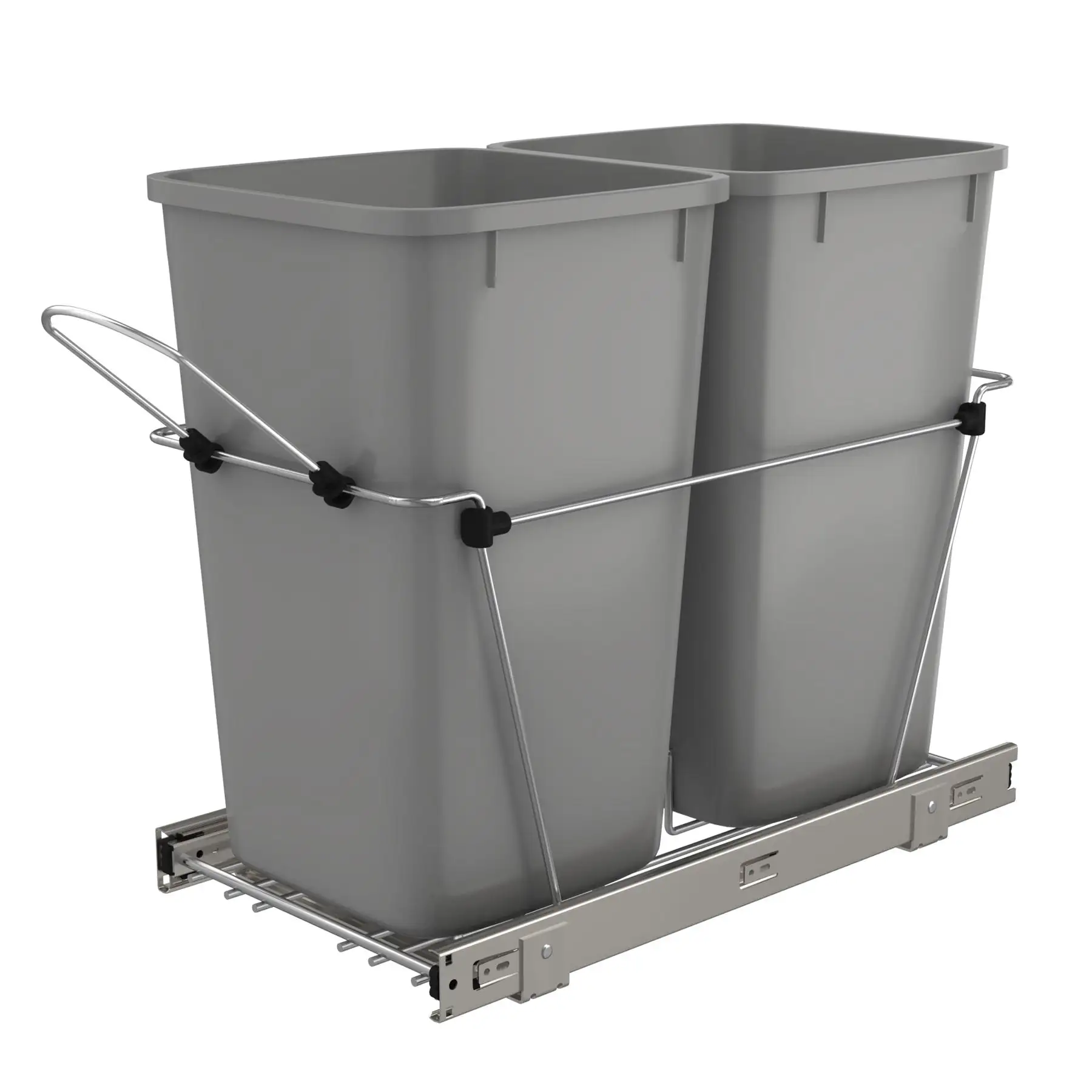 Rev-A-Shelf Double Pullout Trash Can 27 qt. for Kitchen, Silver, RV-15KD-17C S