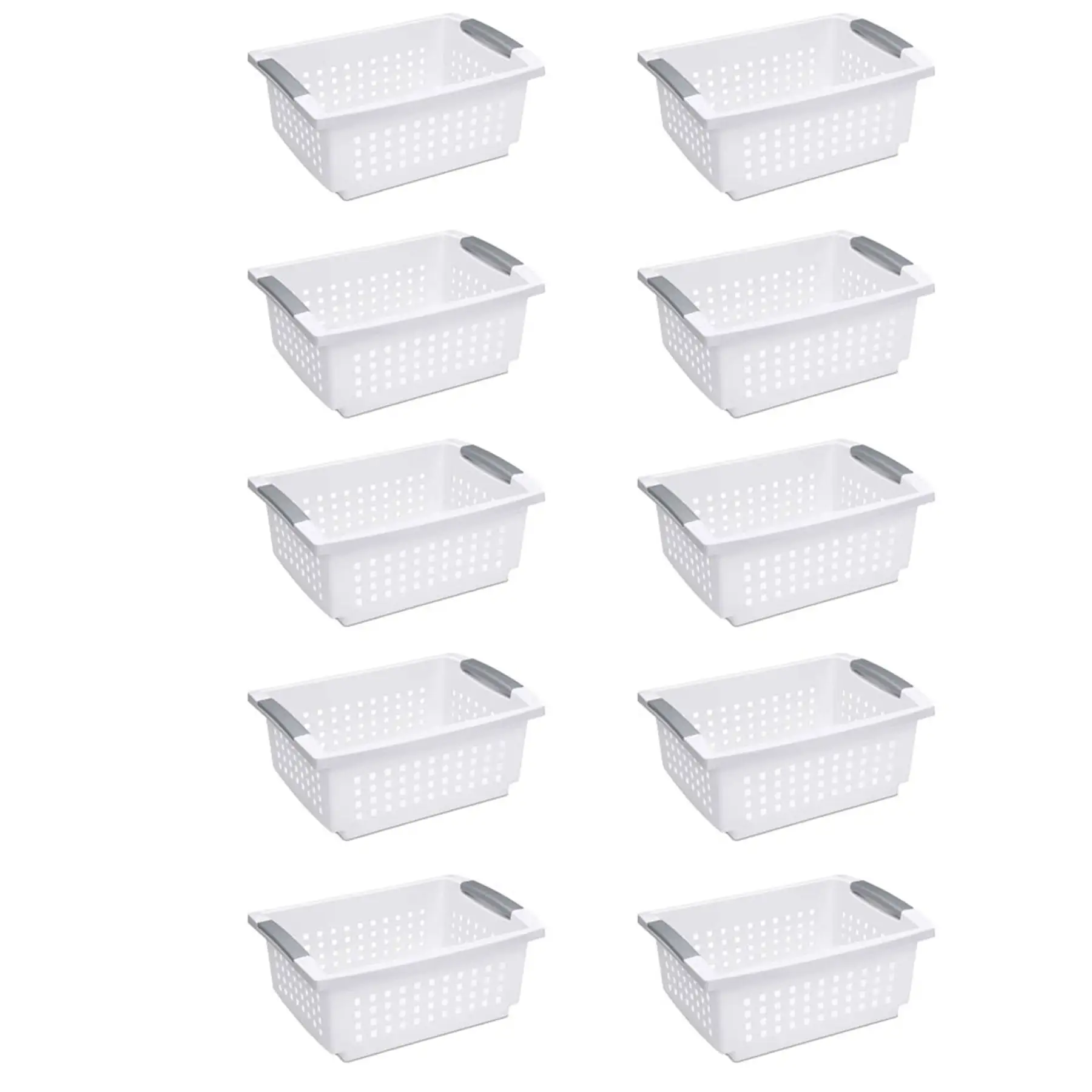 Sterilite Medium Plastic Stackable Storage Organizer Basket Bin, White (10 Pack)