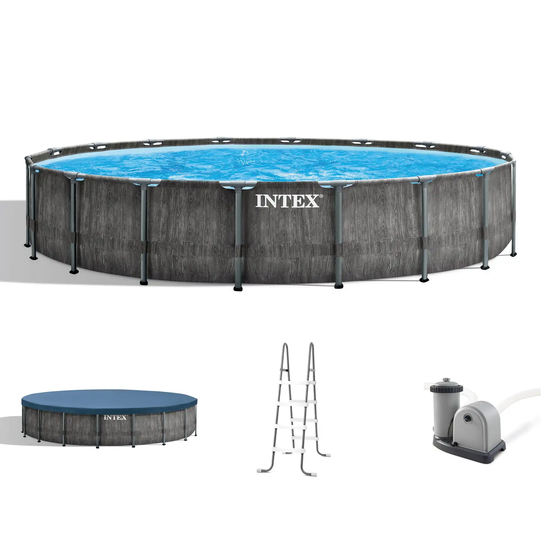 Intex Greywood Prism Frame 18'x48" Round Above Ground Outdoor Swimming Pool Set