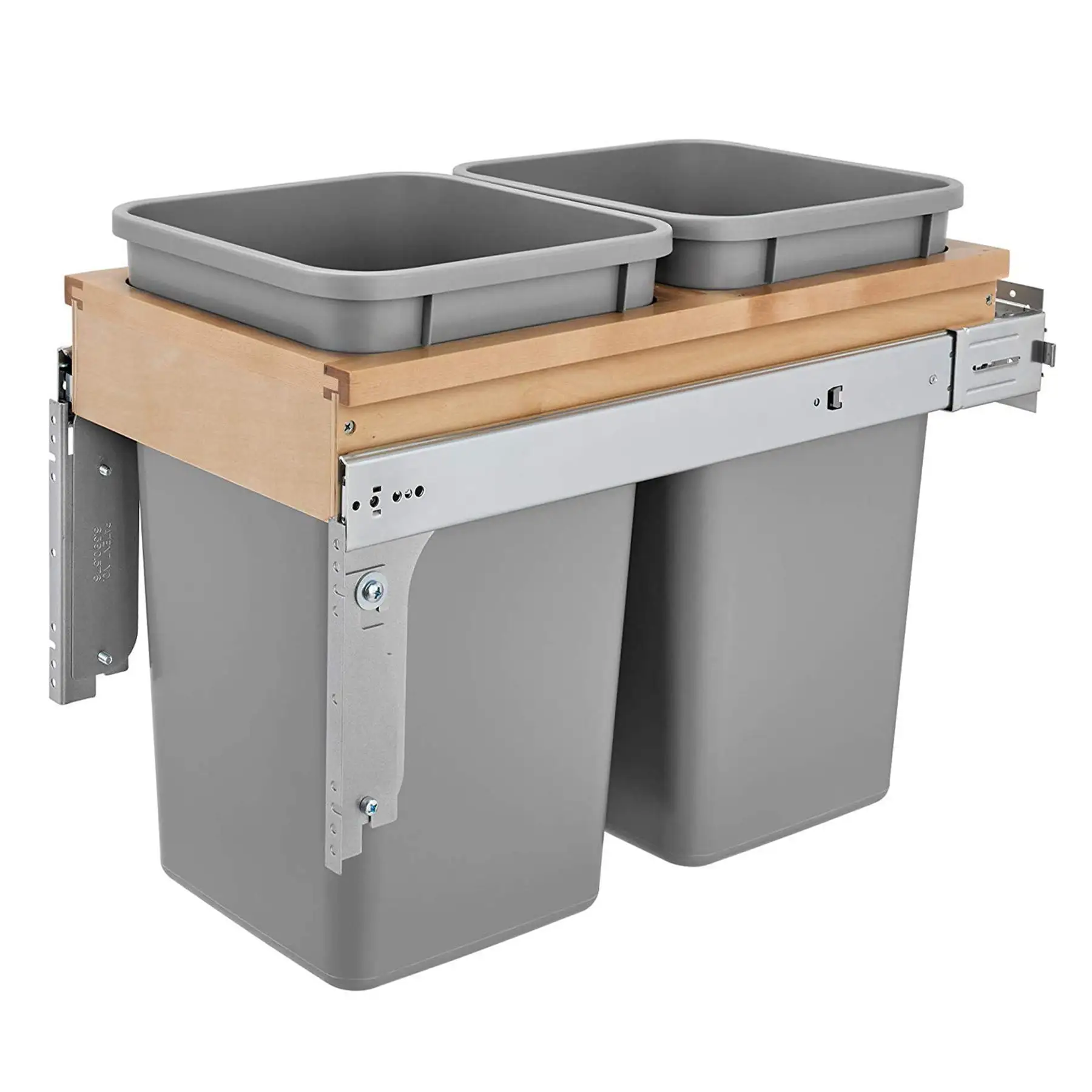 Rev-A-Shelf Double Pullout Top Mount Trash Can 27 qt., Grey, 4WCTM-15BBSCDM2