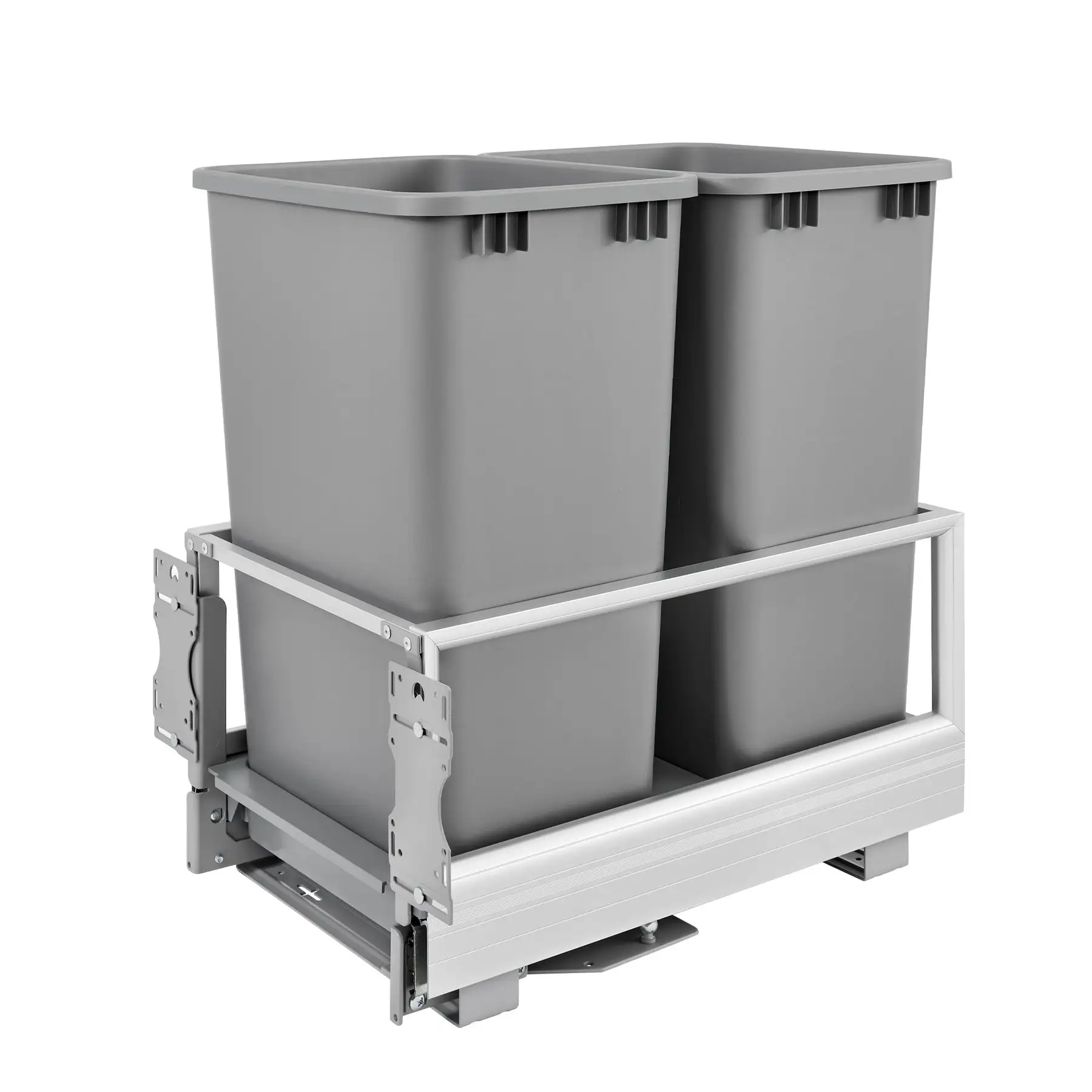 Rev-A-Shelf Double Pullout Kitchen Trash Can 50 qt., Silver, 5149-2150DM-217