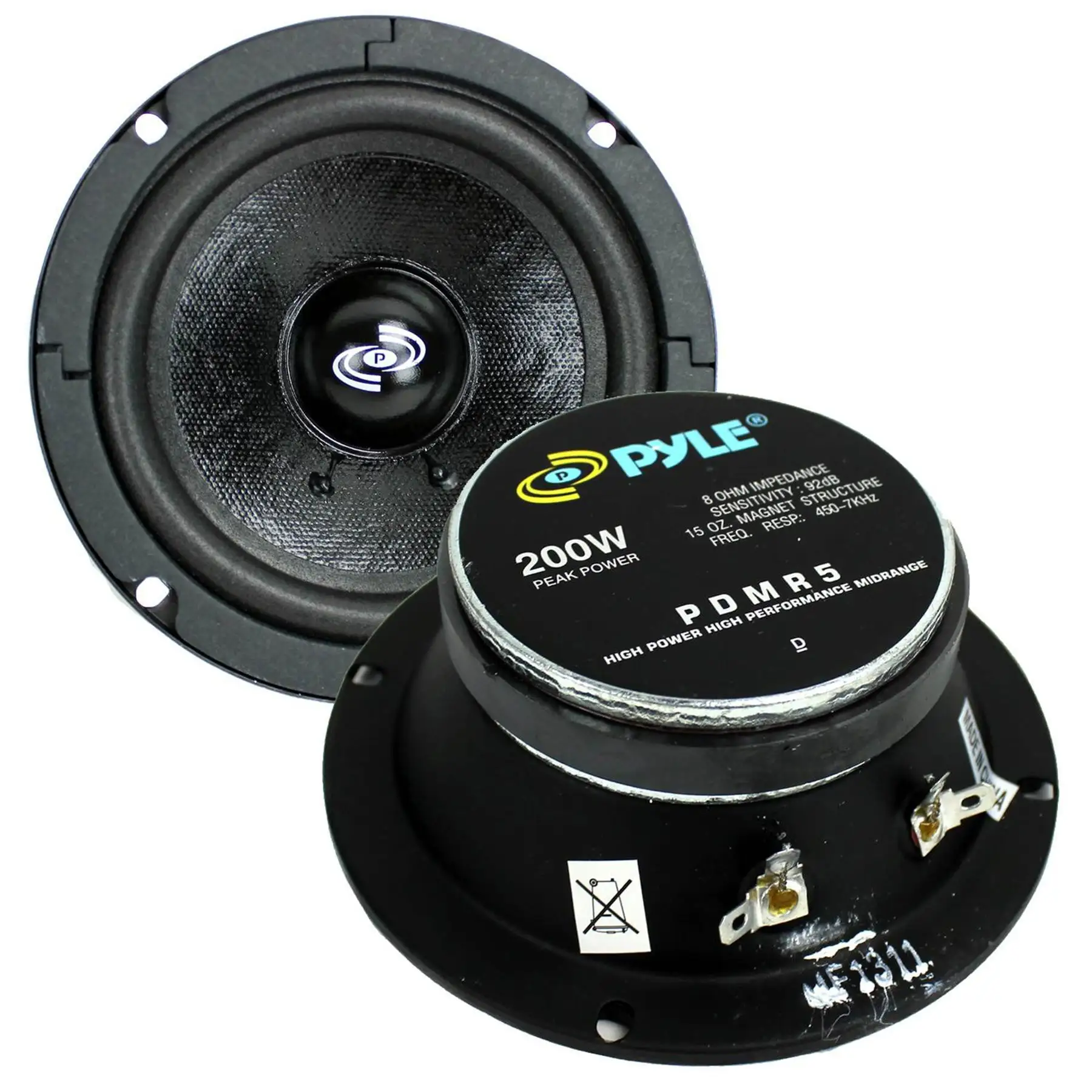 Pyle Pro 5" 200W 8 Ohms Mid Bass Mid Range Car Speaker Woofer Driver, 2 Pack