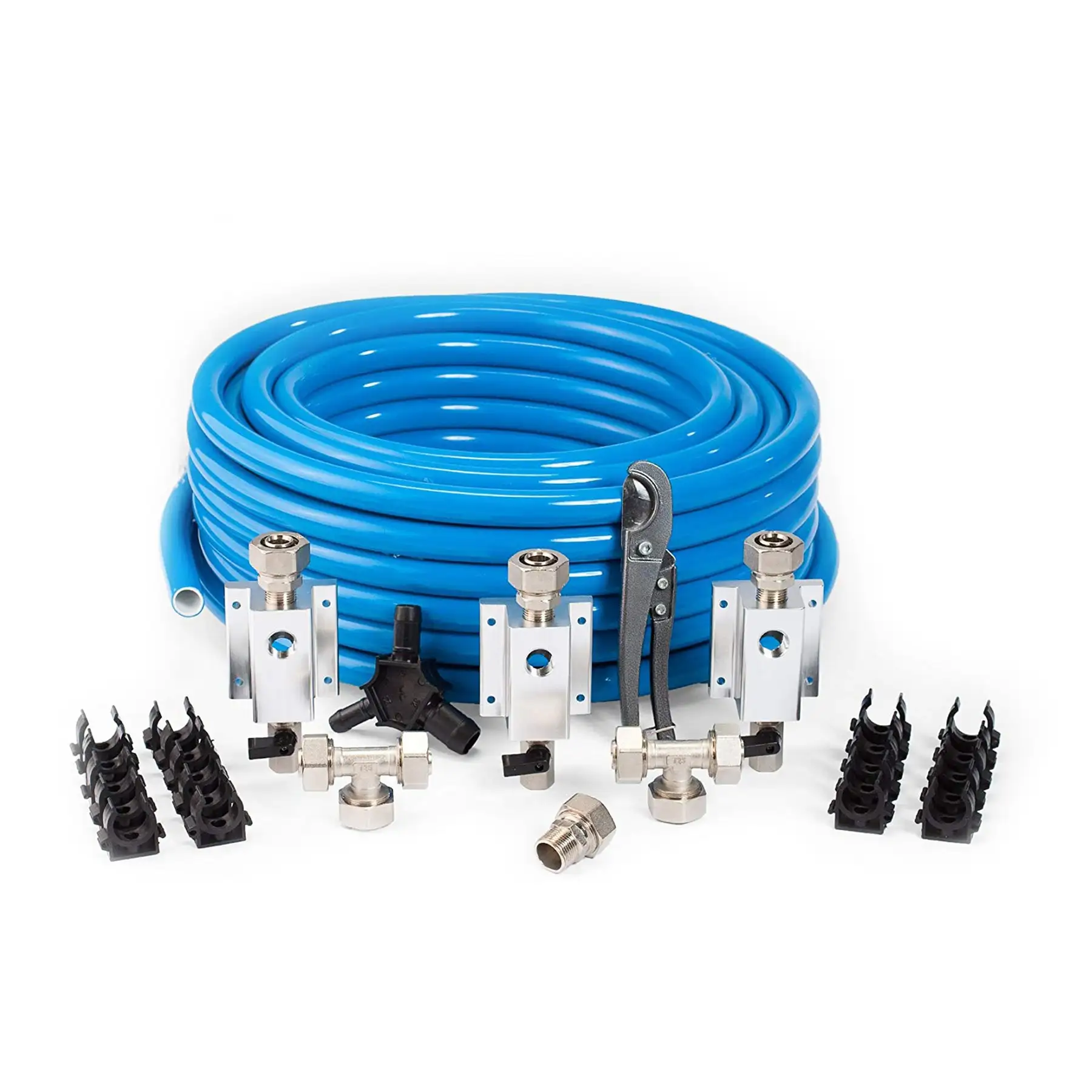 MaxLine 100 Foot 0.75 Inch Semi-Flexible Compressed Air Tubing Master Kit, Blue