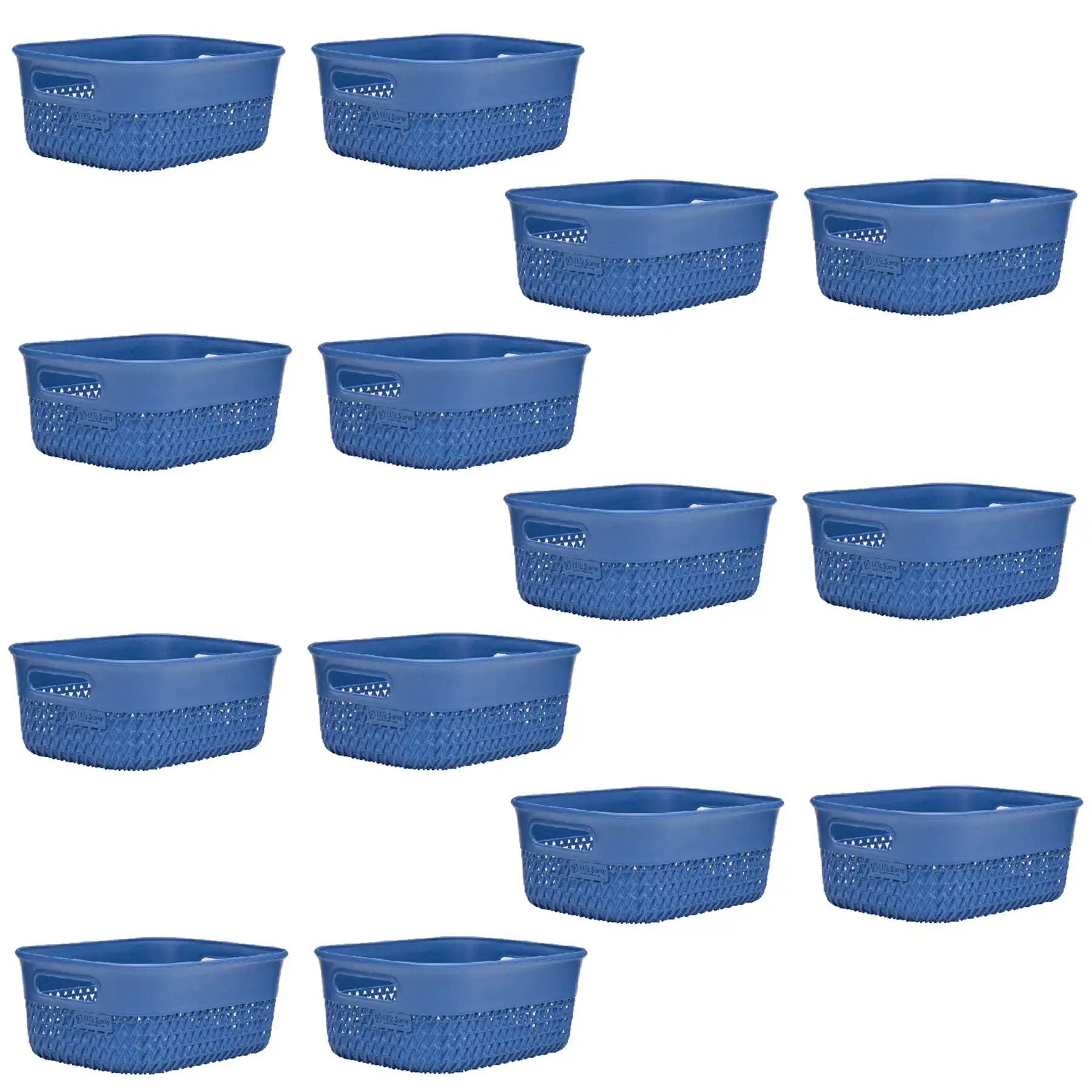 Life Story Lightweight Heavy Duty Storage Woven Basket 4 Quarts, Blue (14 Pack)