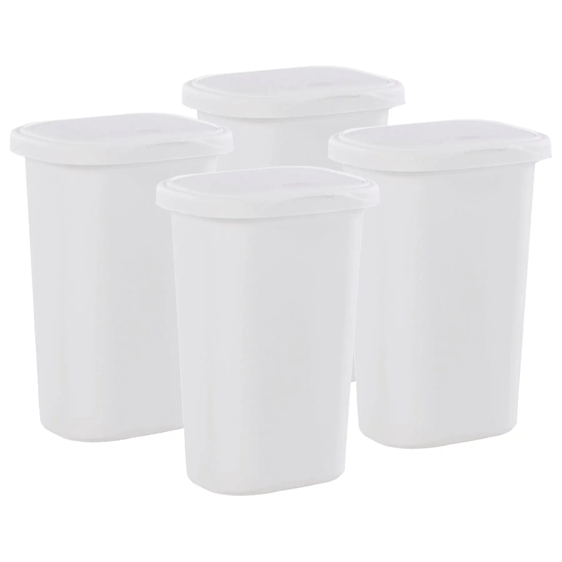 Rubbermaid 13.25 Gallon Rectangular Spring-Top Lid Wastebasket, White (4-Pack)