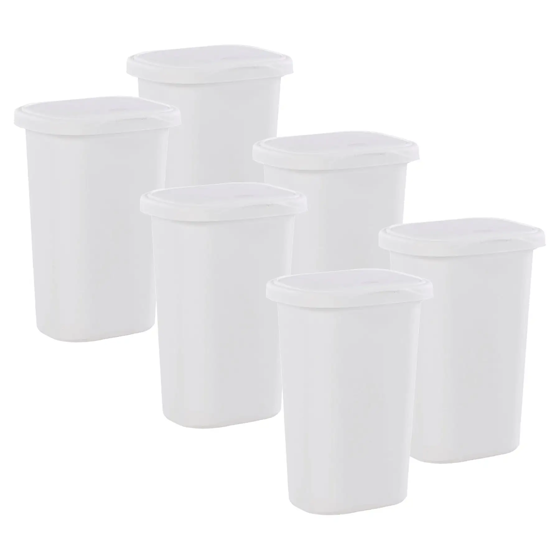 Rubbermaid 13.25 Gallon Rectangular Spring-Top Lid Wastebasket, White (6-Pack)