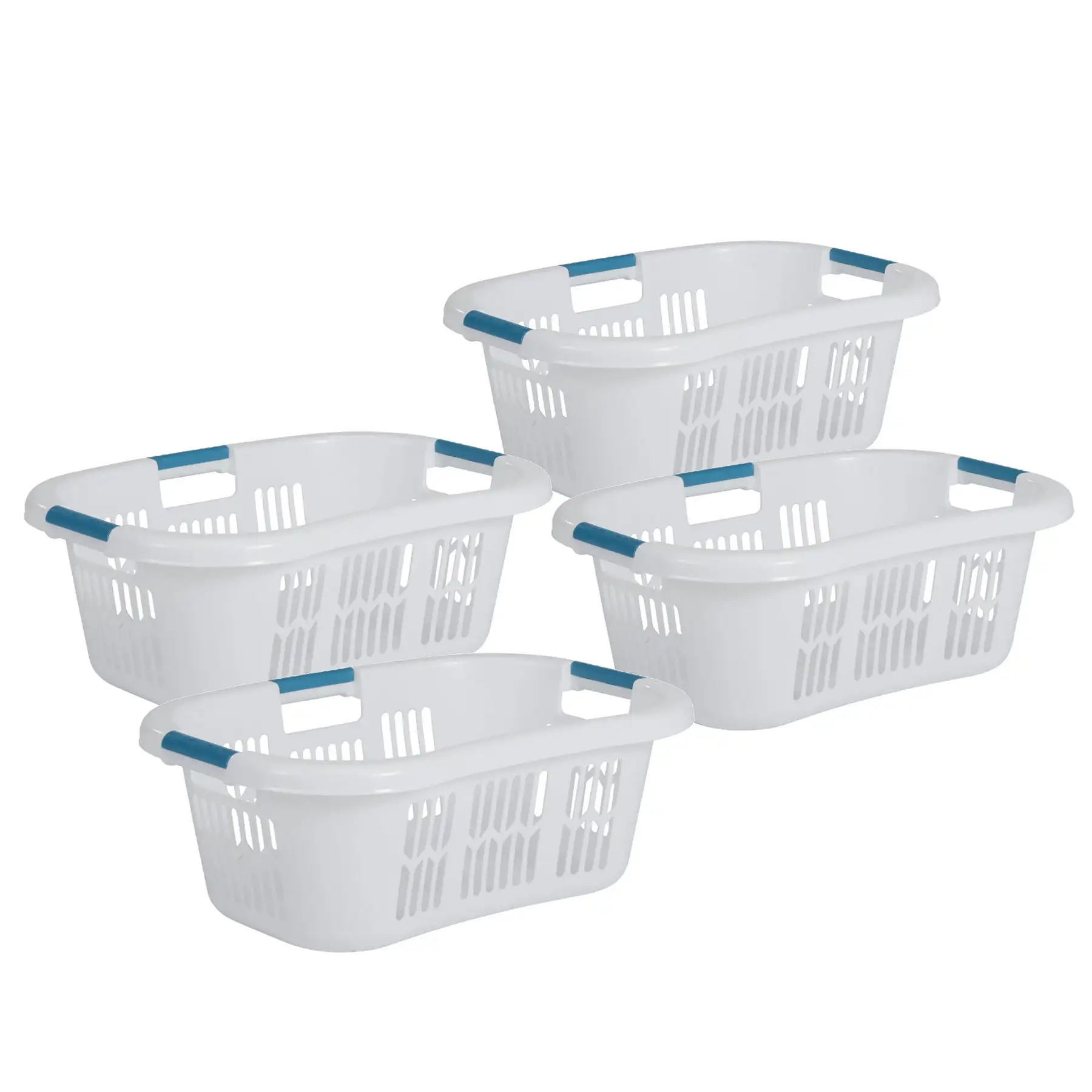 Rubbermaid 2.1-Bushel Small Hip-Hugger Plastic Laundry Basket, White (4-Pack)