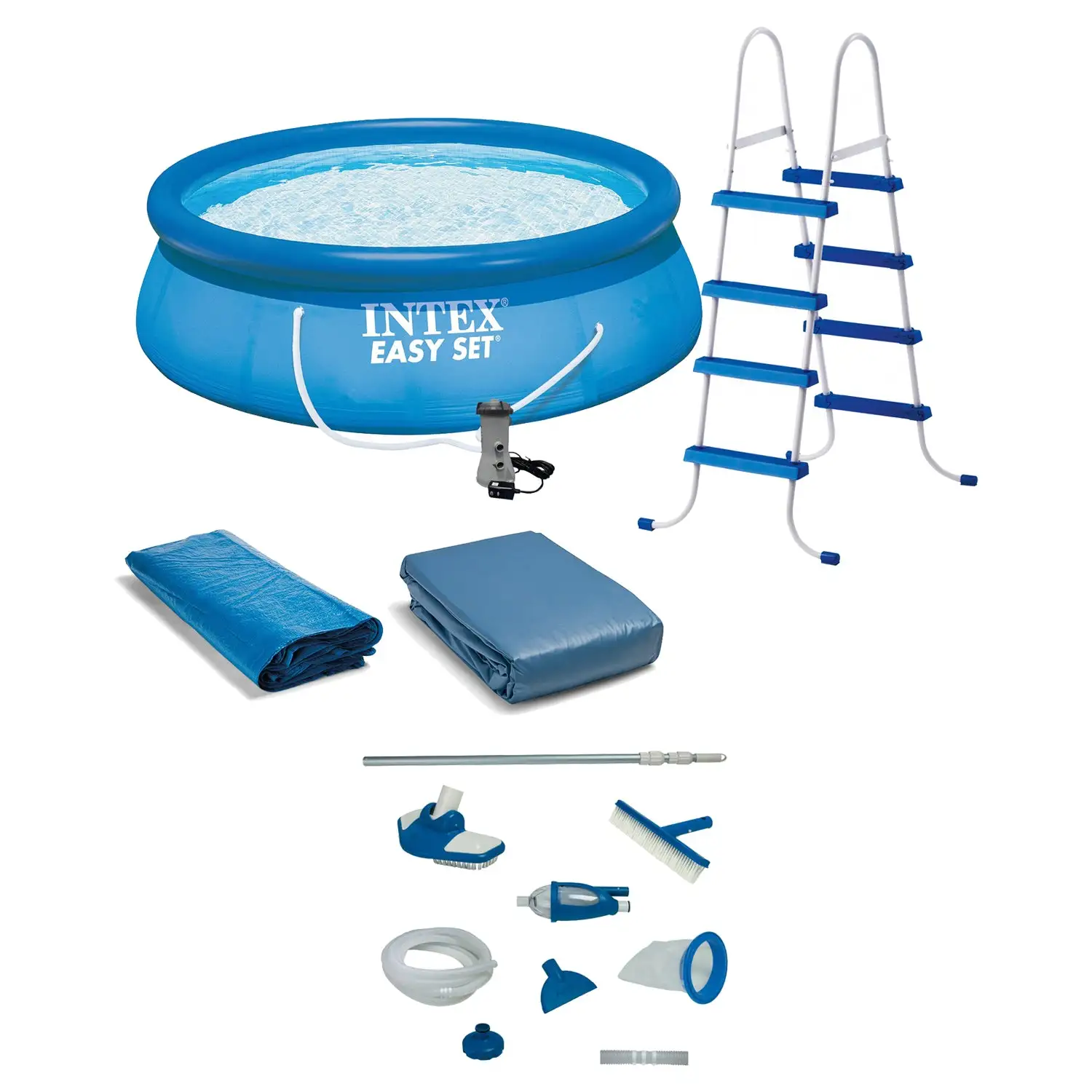 INTEX 15'x48" Inflatable Pool with Ladder, Pump and Deluxe Pool Maintenance Kit