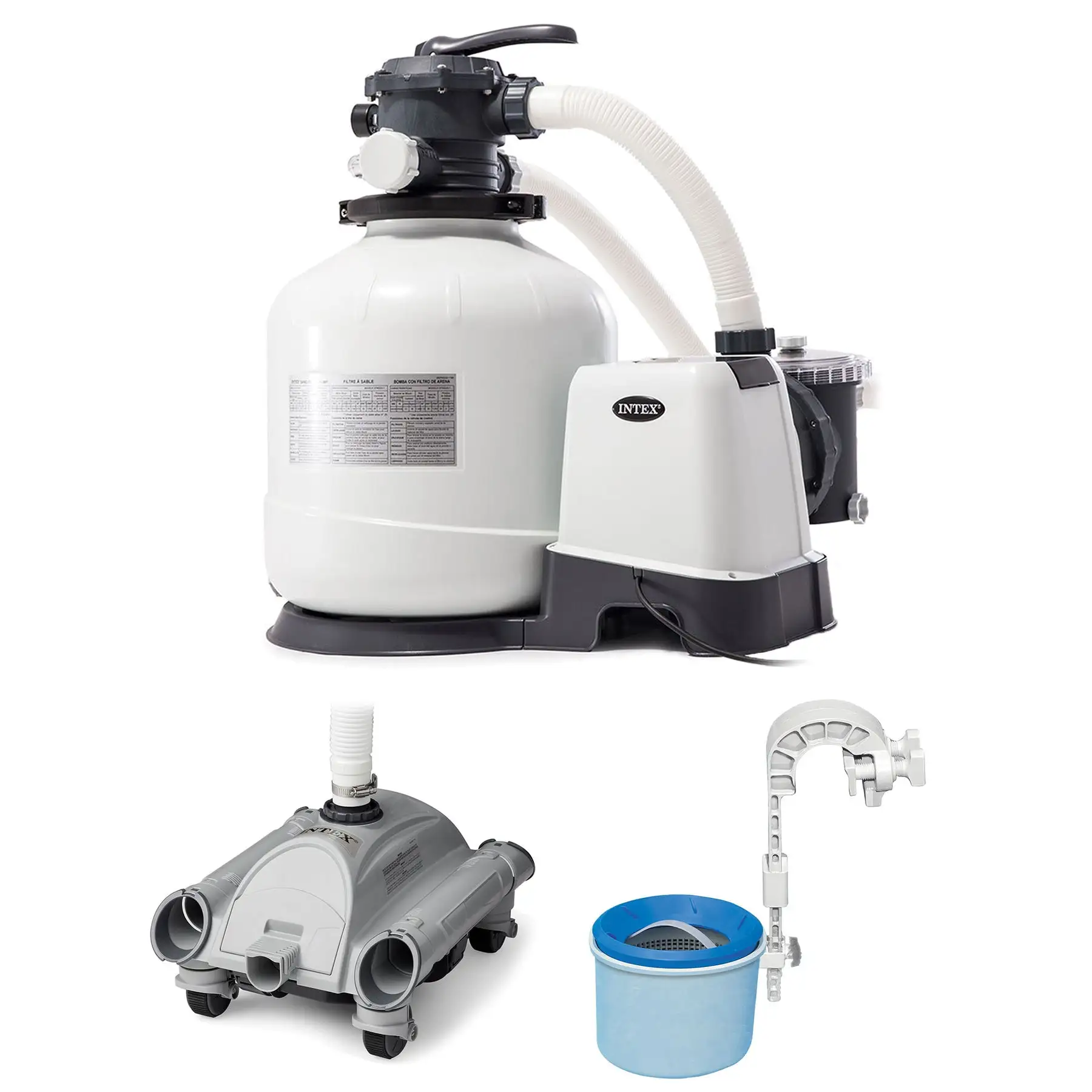 Intex 3000 GPH Sand Filter Pump, Vacuum Cleaner & Skimmer for Above Ground Pools