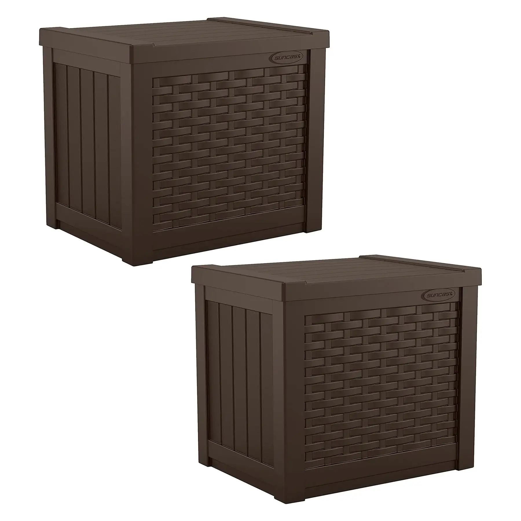 Suncast 22 Gallon Outdoor Patio Small Deck Box with Storage Seat, Java (2 Pack)