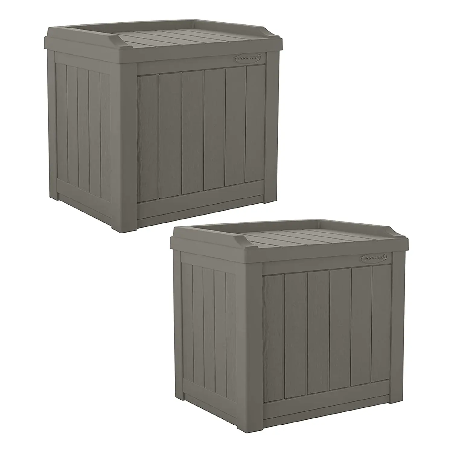 Suncast 22 Gallon Outdoor Patio Small Deck Box with Storage Seat, Stone (2 Pack)