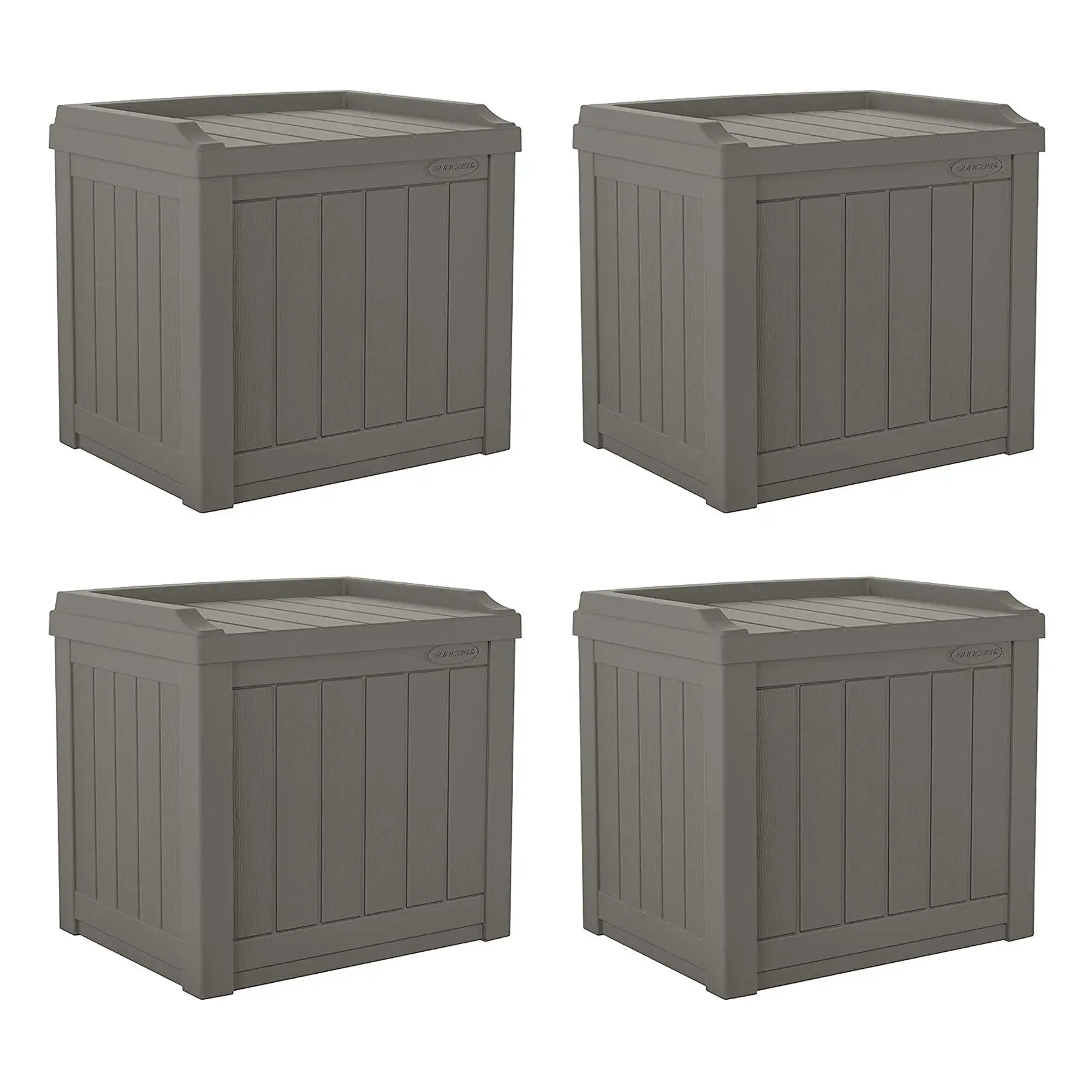 Suncast 22 Gallon Outdoor Patio Small Deck Box with Storage Seat, Stone (4 Pack)