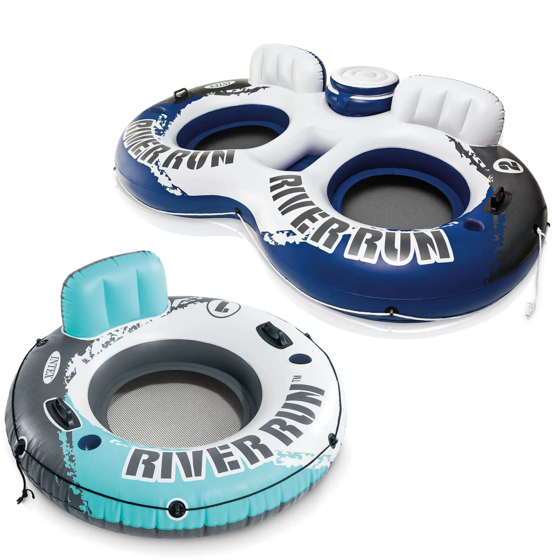 Intex River Run Inflatable Floating Tube & River Run II 2 Person Float w/ Cooler