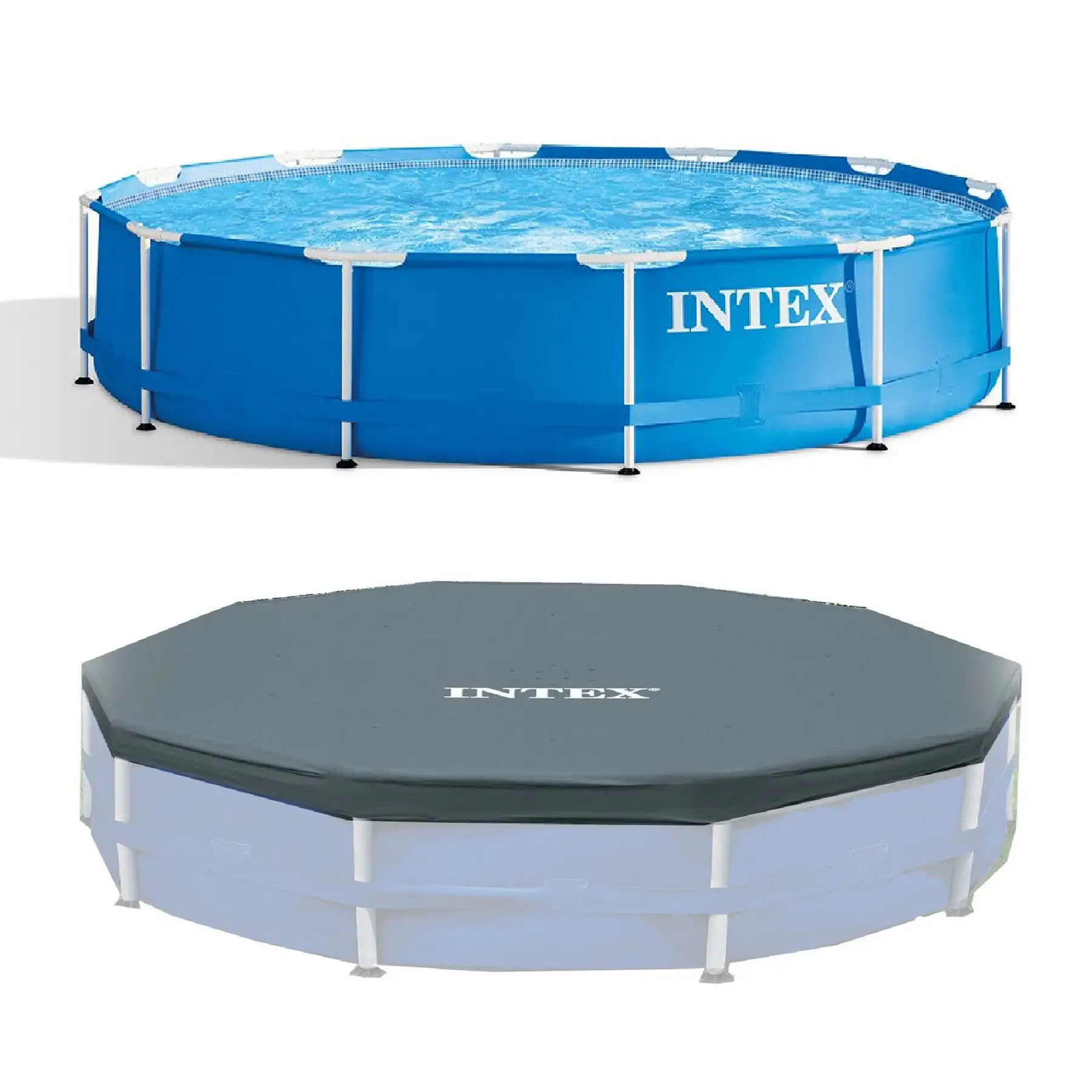 Intex 12 Foot x 30 In. Above Ground Pool & Intex 12 Foot Round Pool Cover