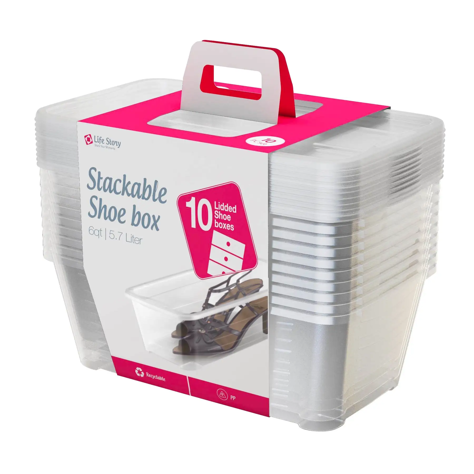 Life Story 6L Shoe & Closet Storage Box Stacking Containers, Clear (160 Pack)