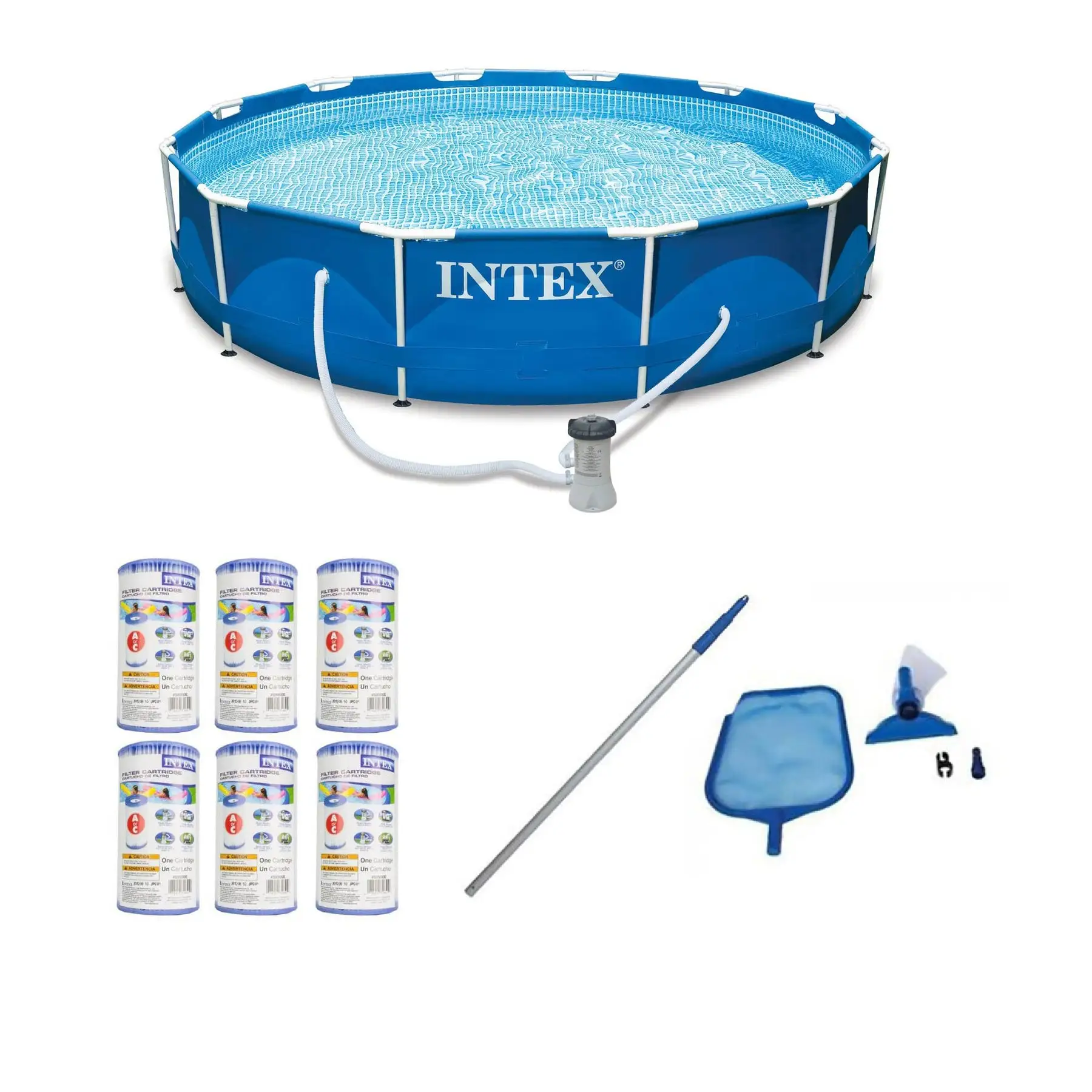 Intex 12' x 30" Swimming Pool, Cleaning Kit, & Replacement Filters (6 Pack)