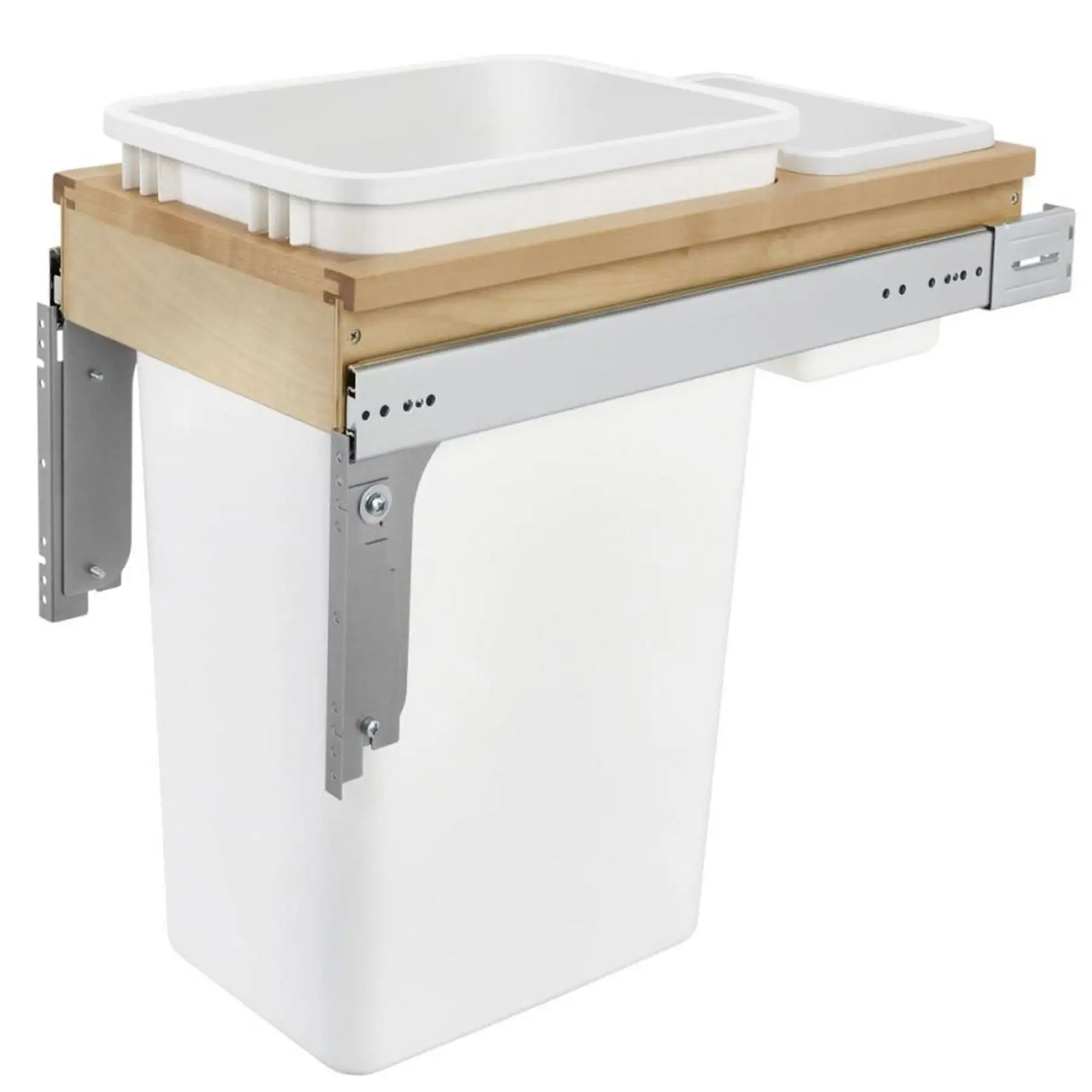 Rev-A-Shelf Single Pullout Top Mount Trash Can 50 qt., White, 4WCTM-1550DM-1