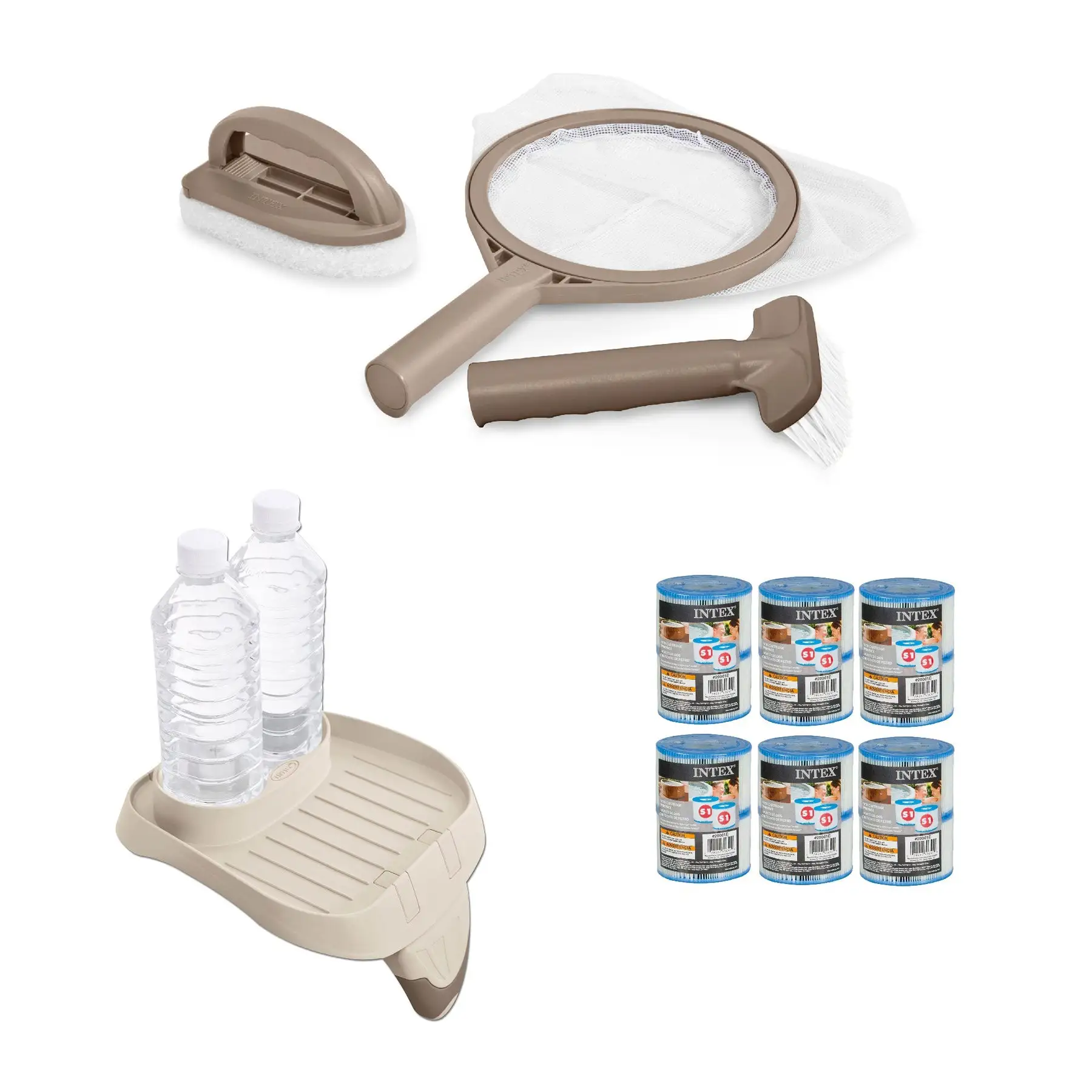 Intex Hot Tub Maintenance Kit & Cup Holder/Tray & Type S1 Pool Filters (6 Pack)