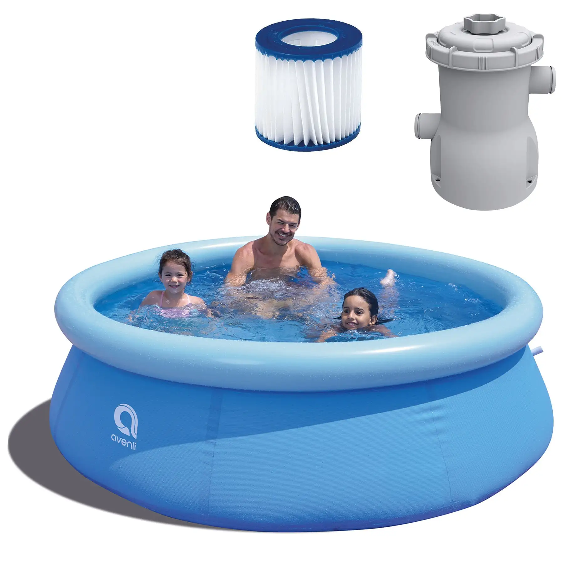 JLeisure 8 Ft Prompt Set Inflatable Pool Bundle w/ Pump & Replacement Cartridge