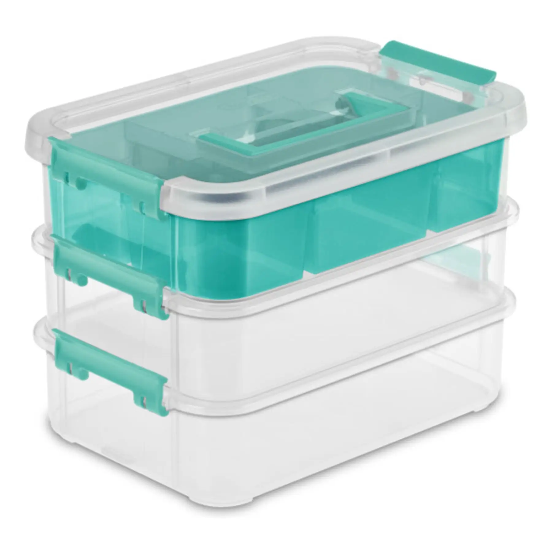 Sterilite Convenient Home 3-Tiered Stacking Carry Storage Box, Clear (12 Pack)