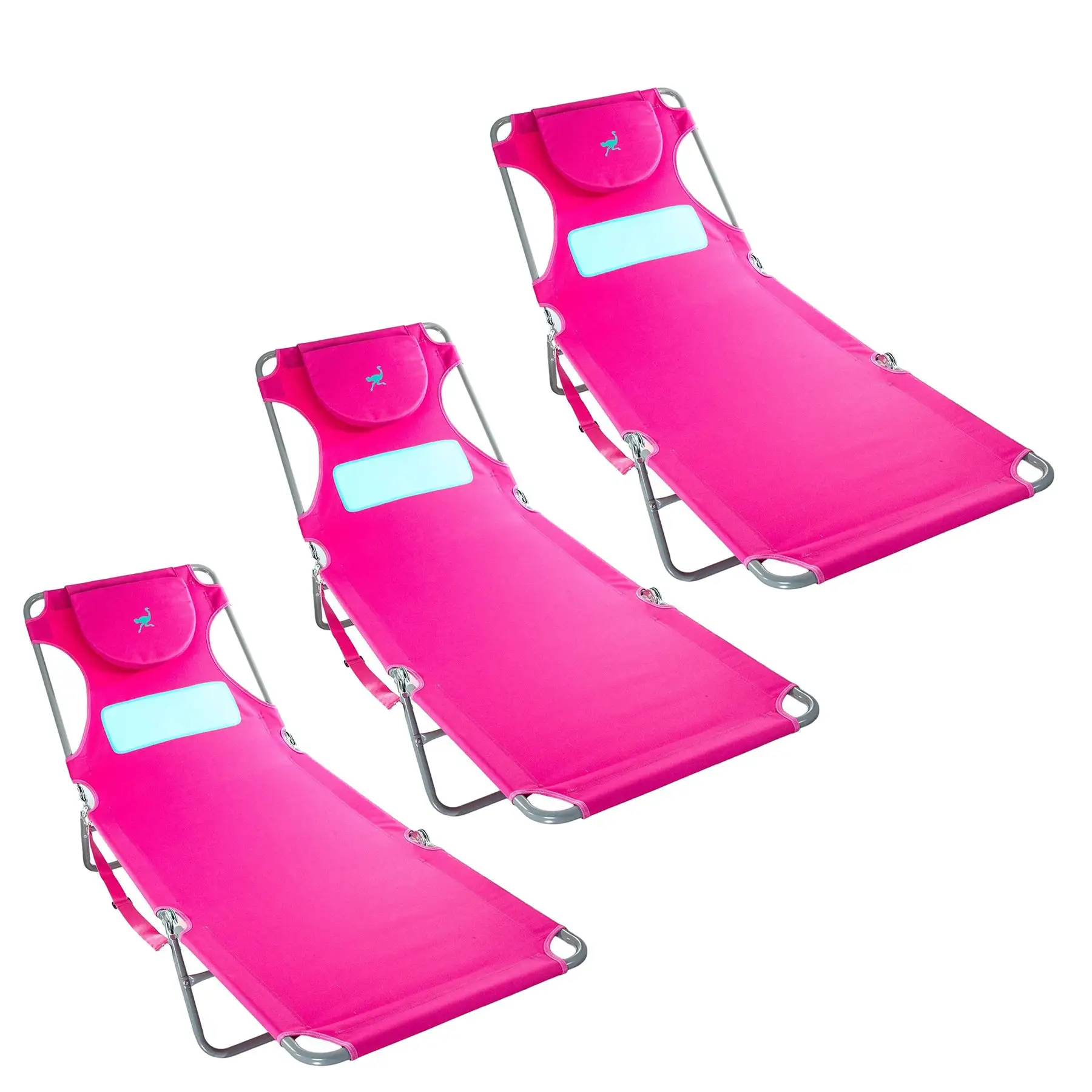 Ostrich Comfort Lounger Face Down Sunbathing Chaise Beach Chair, Pink (3 Pack)