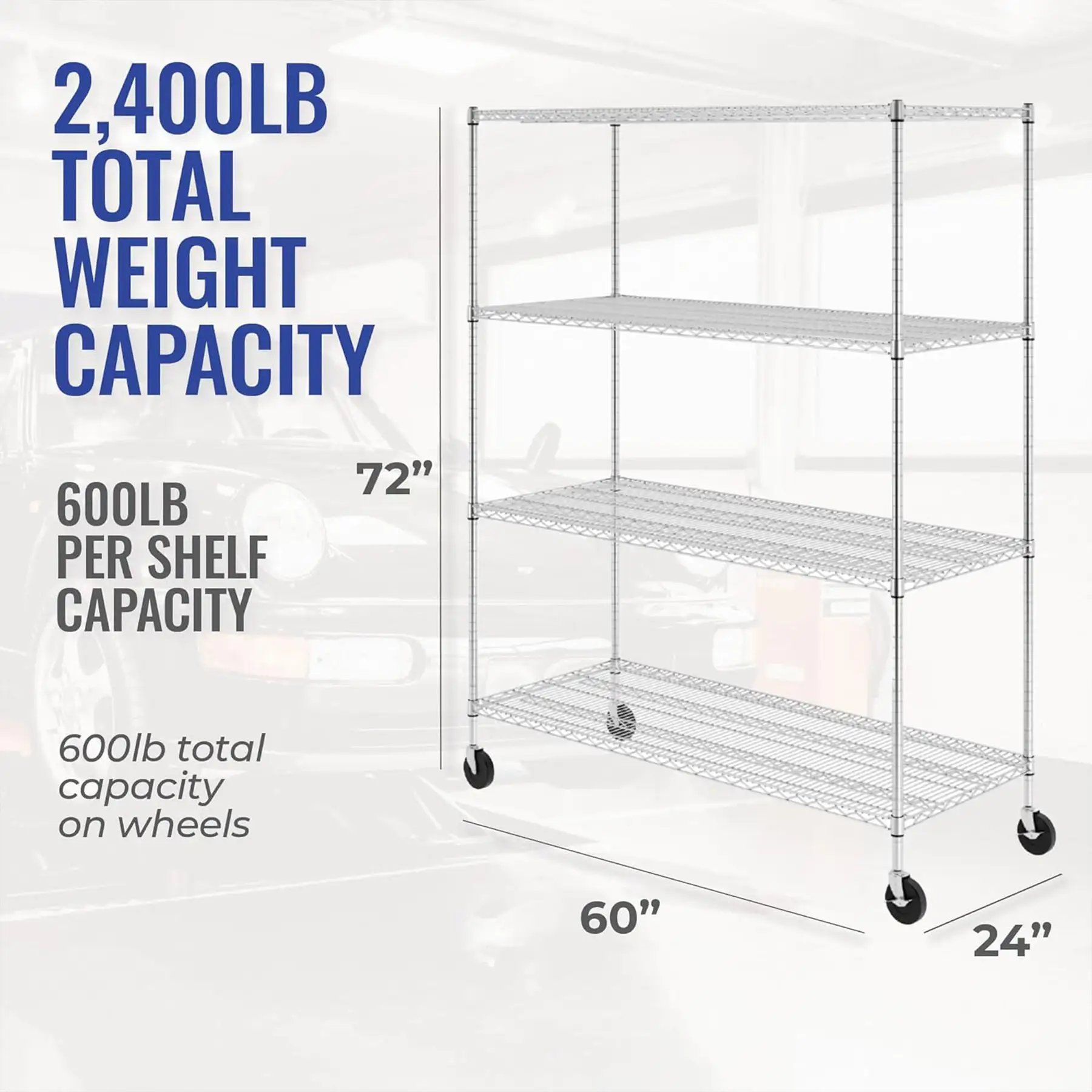 SafeRacks 24x60x72 Inch 4 Tier Storage Steel Wire Shelving Rack w ...