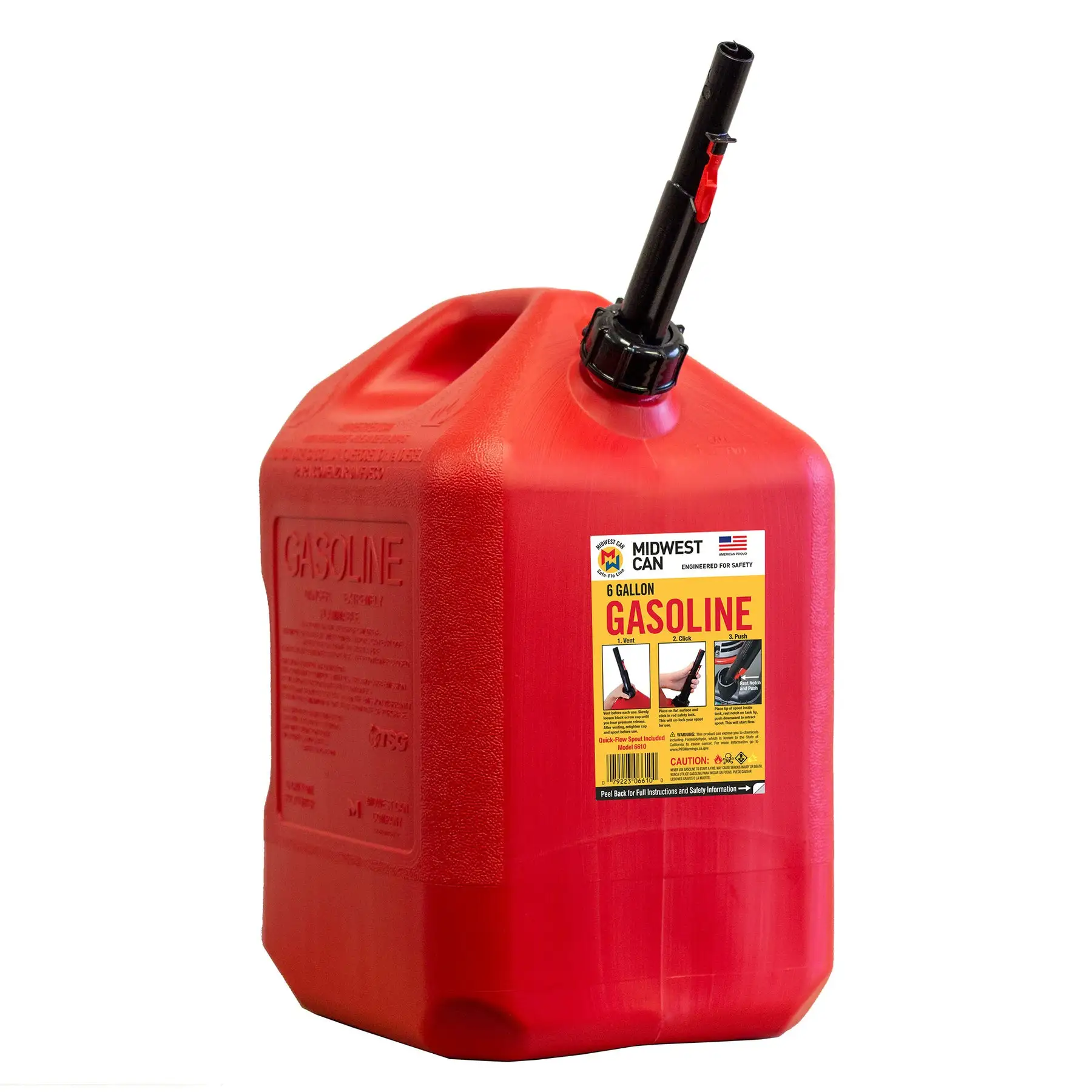 Midwest Can Company 6610 6 Gallon Gas Can Fuel Container Jugs with Spout, Red