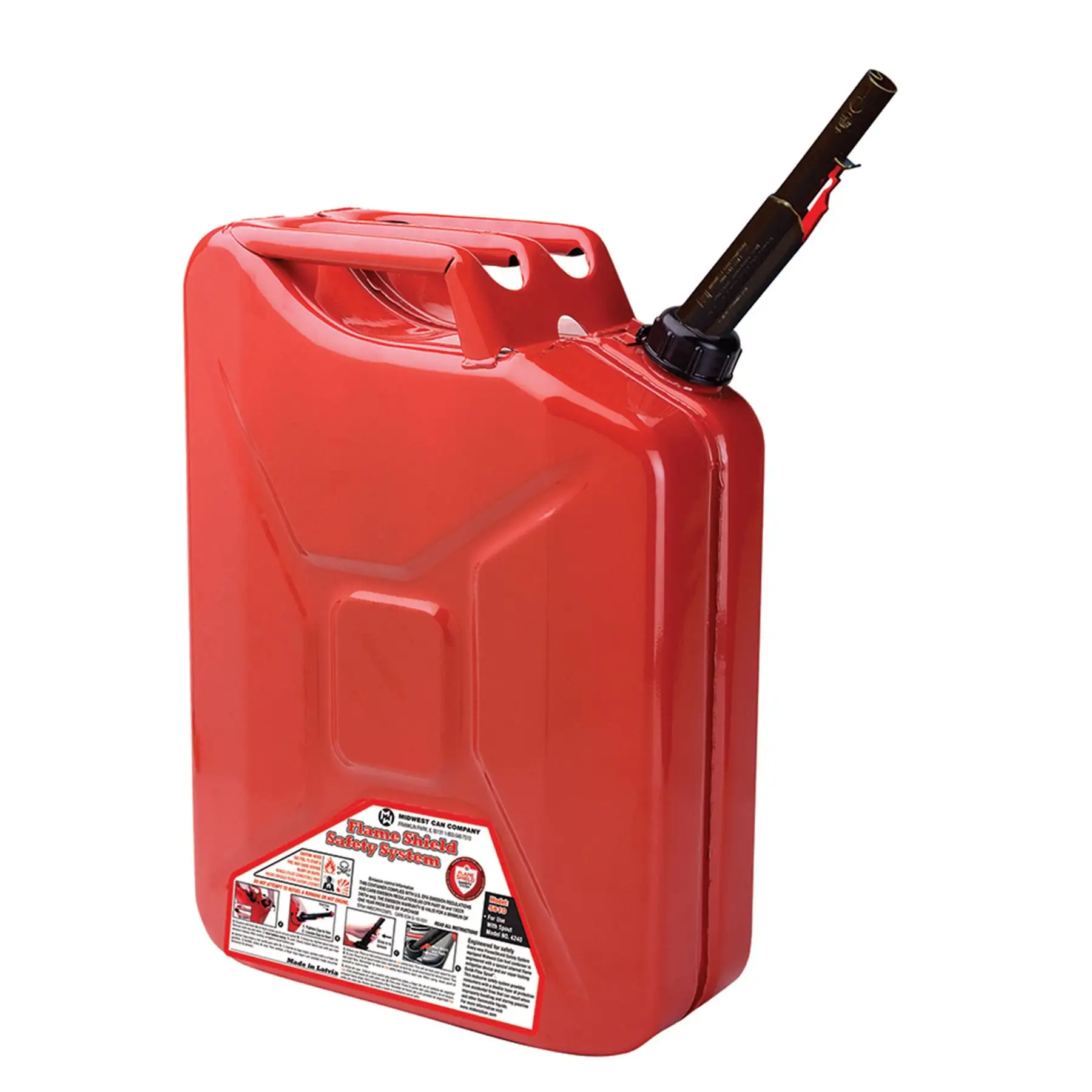 Midwest Can Company 5-Gallon Durable Metal Gas Can with Quick Flow Spout, Red