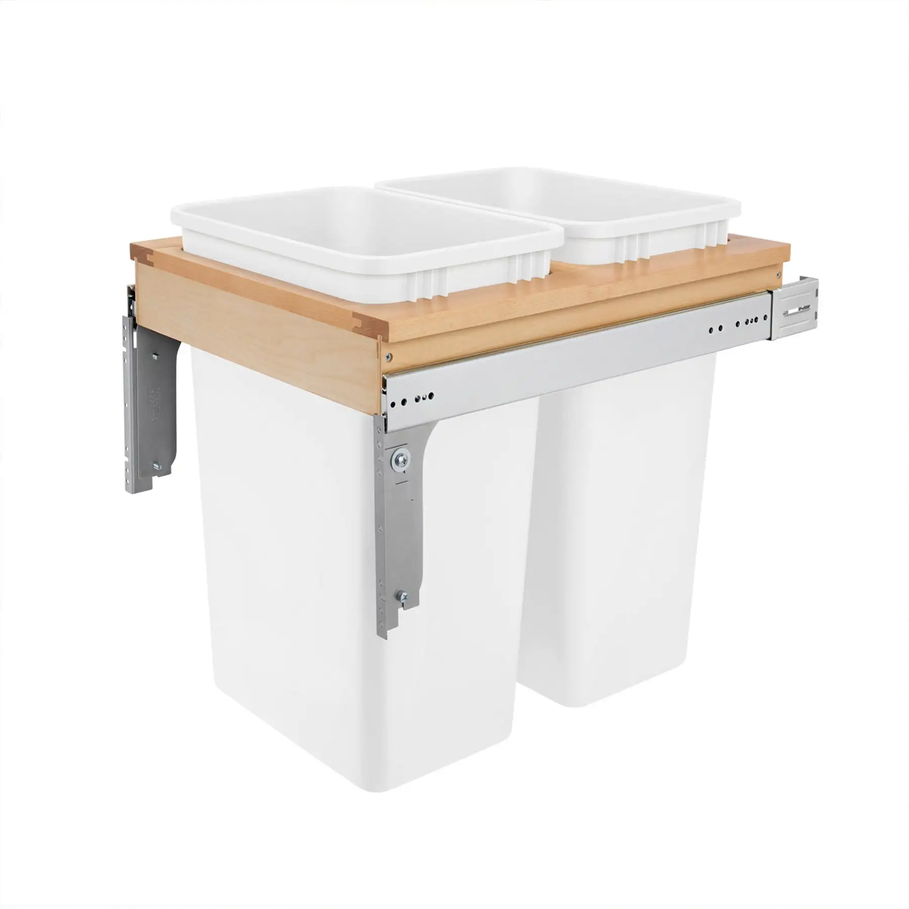 Rev-A-Shelf Double Pullout Top Mount Trash Can 50 qt., White, 4WCTM-2150DM-2