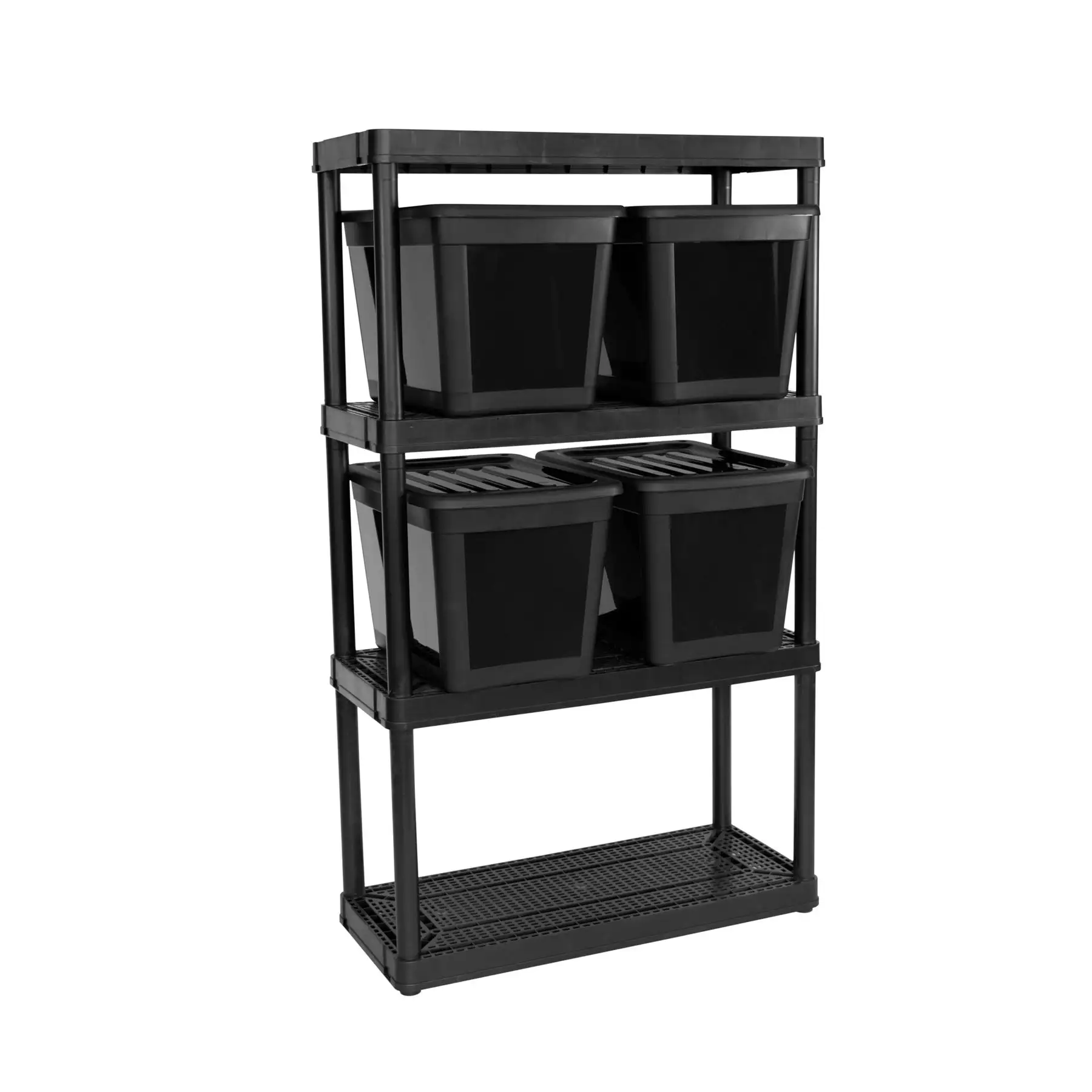 Gracious Living 4 Shelf Ventilated Garage Shelving Kit with 4 Bins & Lids, Black