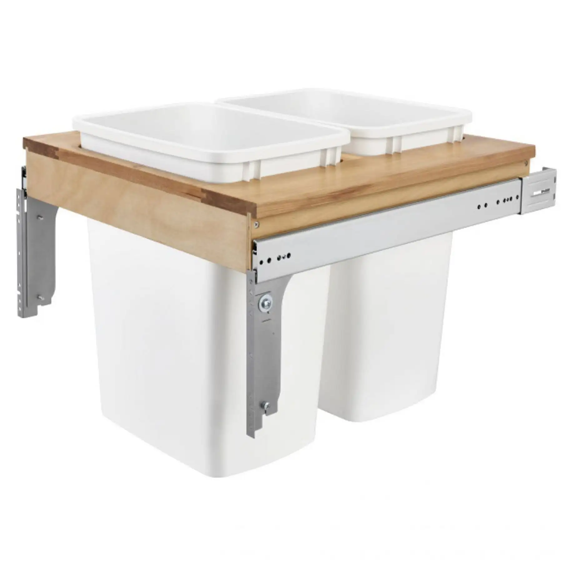 Rev-A-Shelf Double Pullout Top Mount Trash Can 35 qt., White, 4WCTM-24DM2