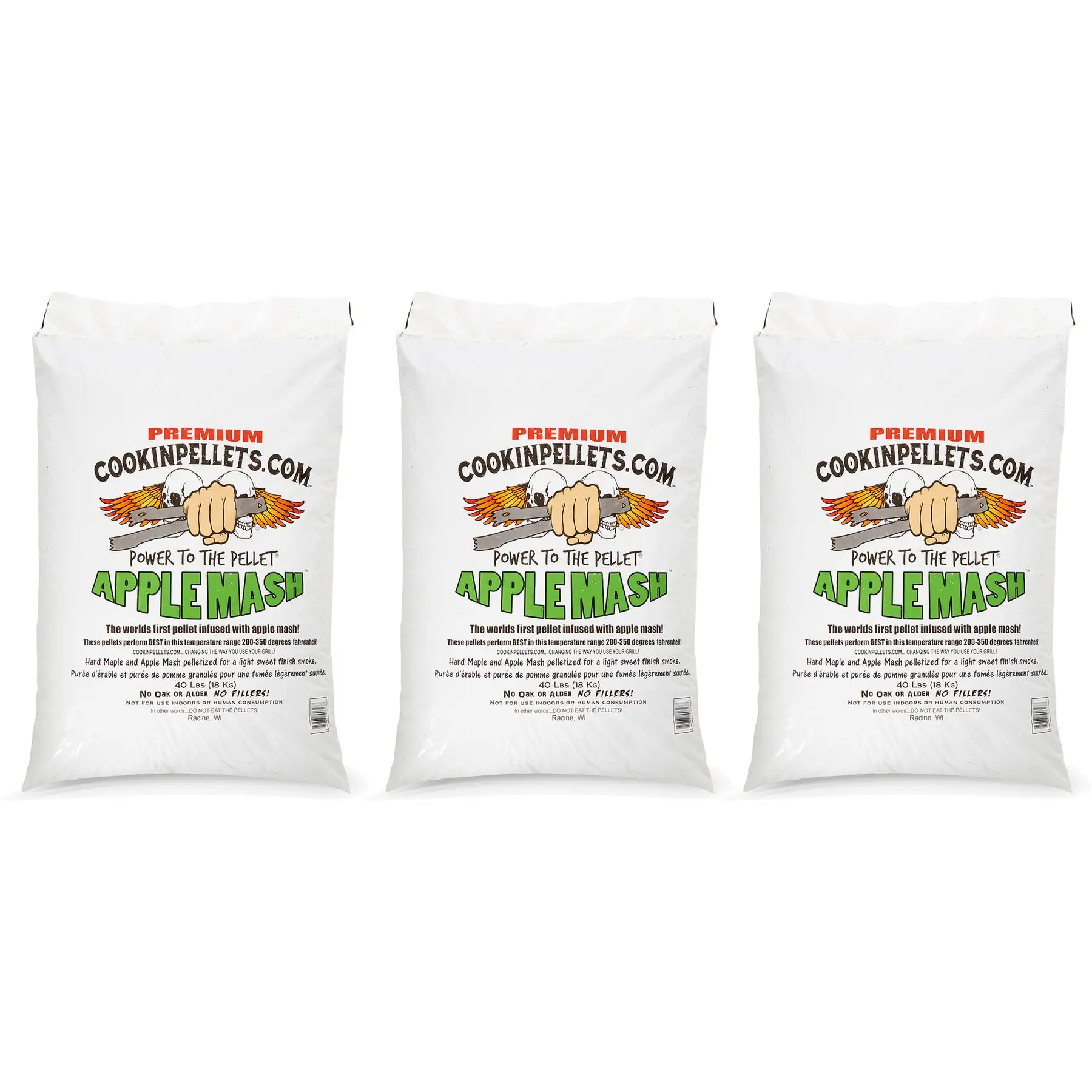 CookinPellets 40 Pound Bag Apple Mash Hard Maple Smoker Wood Pellets, (3 Pack)