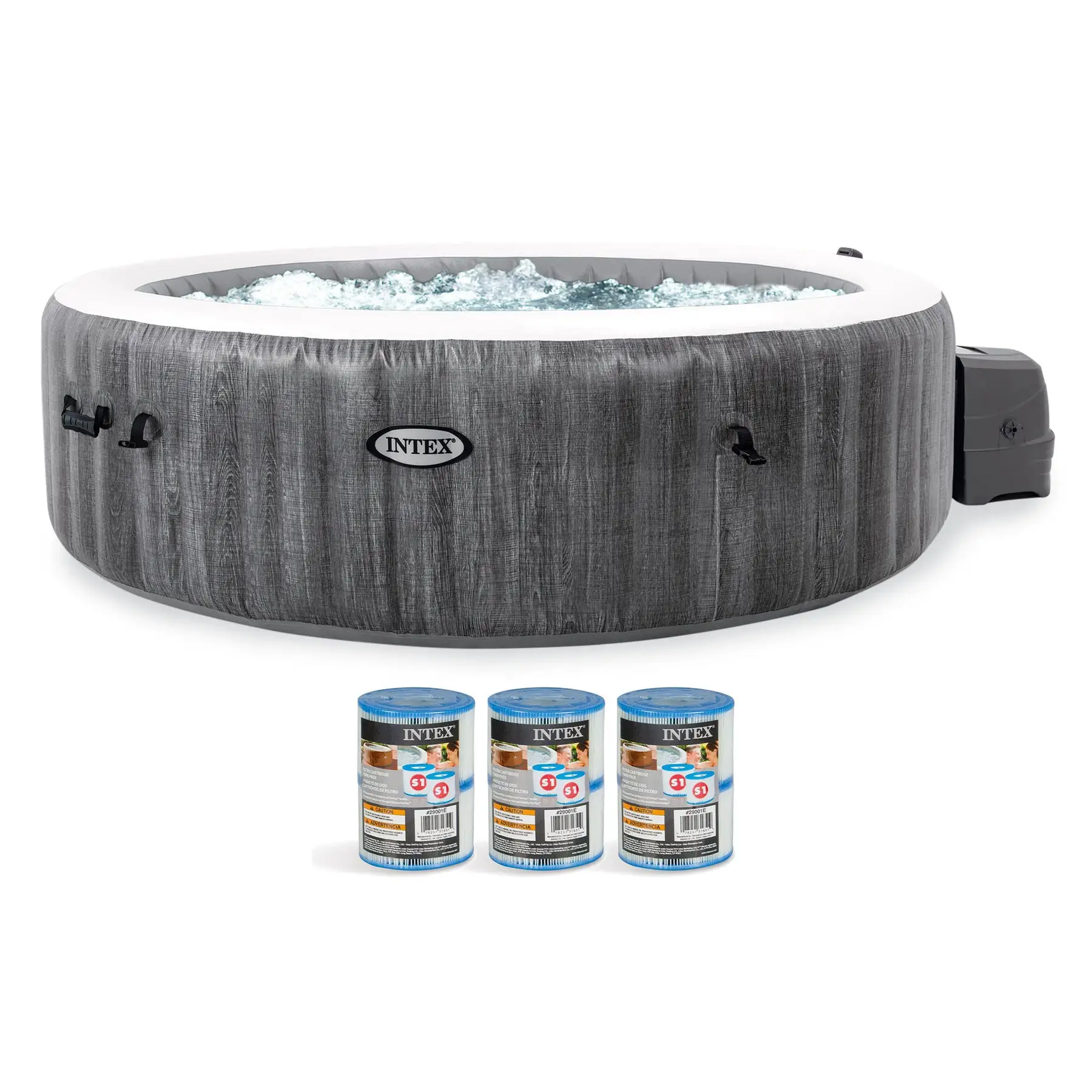 Intex PureSpa Greywood Deluxe 6 Person Hot Tub with 6 Type S1 Filter Cartridges