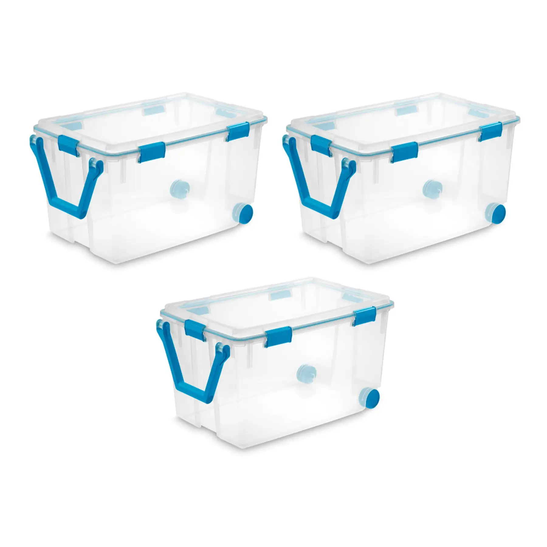 Sterilite 120 Qt Wheeled Gasket Box Stackable Storage Bin with Latch Lid, 3 Pack