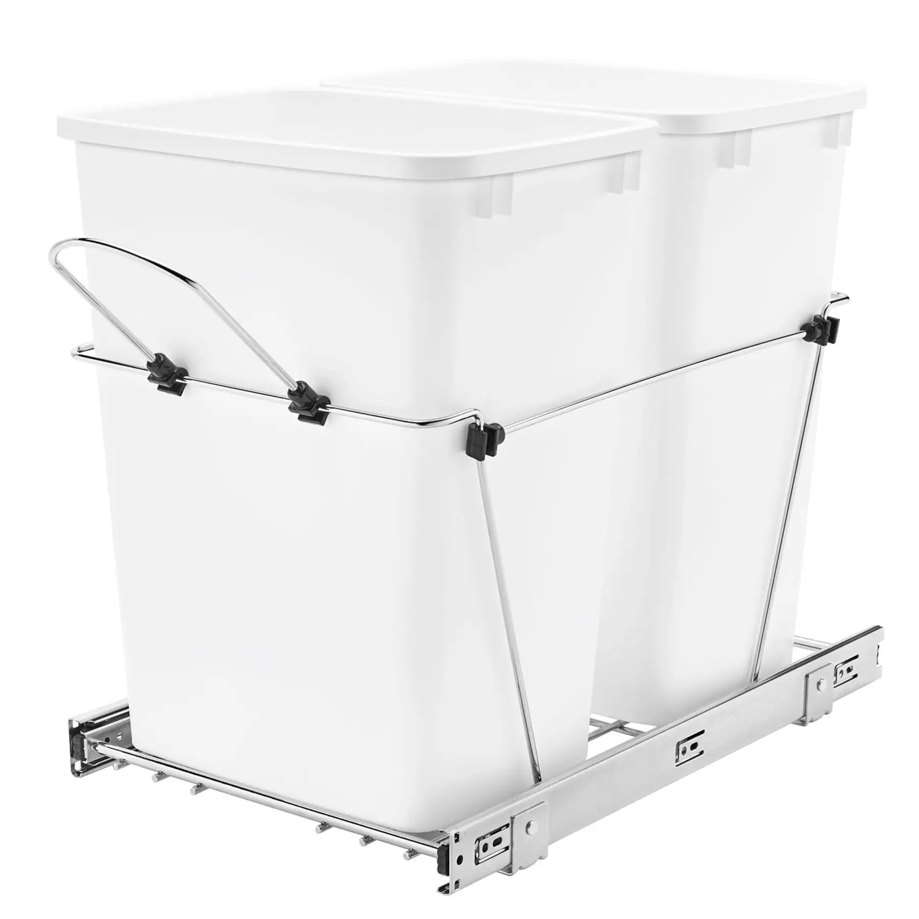 Rev-A-Shelf Double Pullout Trash Can 35 qt. for Kitchen, White, RV-18KD-11C S