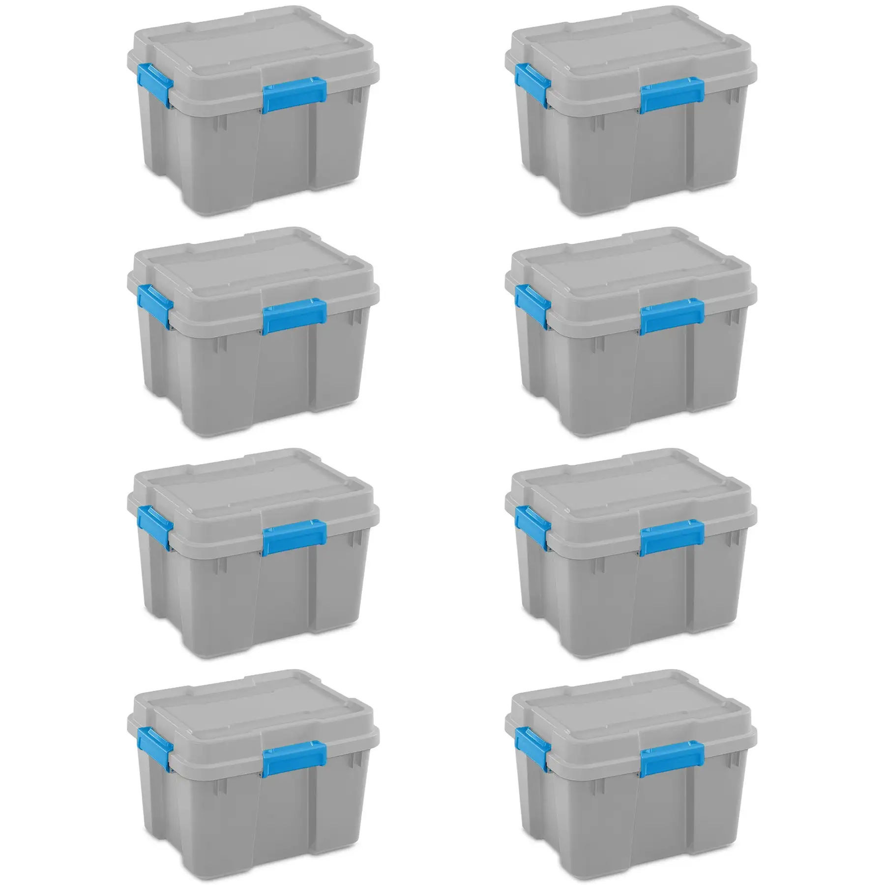 Sterilite 20 Gallon Plastic Storage Container Box Cement Gray/Blue (8 Pack)