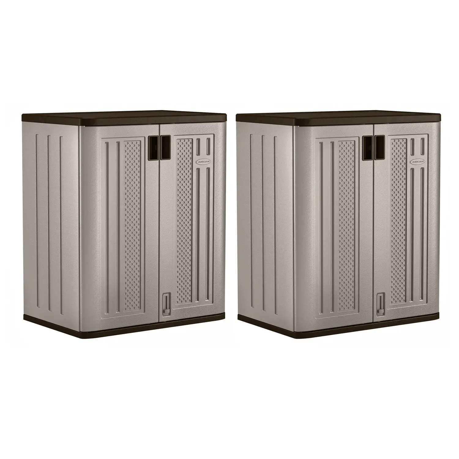 Suncast 9 Cu Ft Heavy Duty Resin Garage Base Storage Cabinet, Platinum (2 Pack)