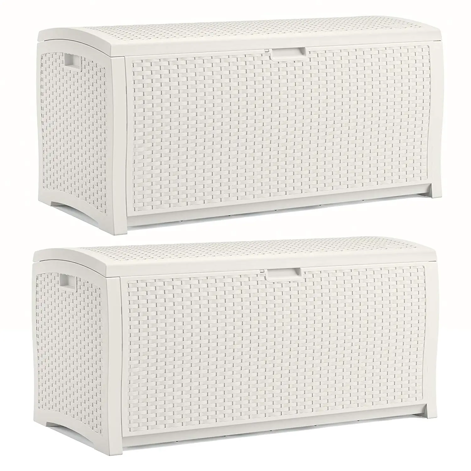 Suncast 99 Gallon Deck Garden Garage Home Wicker Resin Pool Box, White (2 Pack)