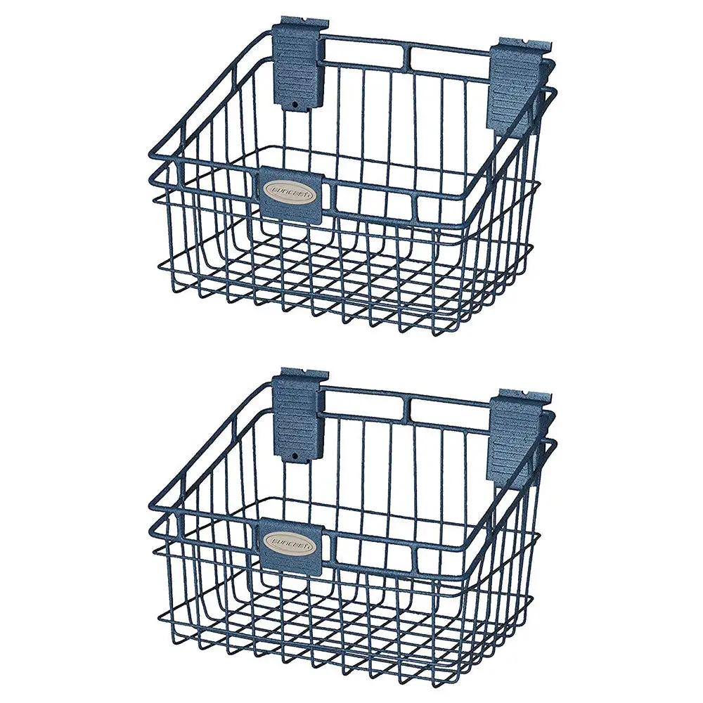 Suncast Storage Trends Slatwall Mounted Metal Wire Basket, Blue (2 Pack)