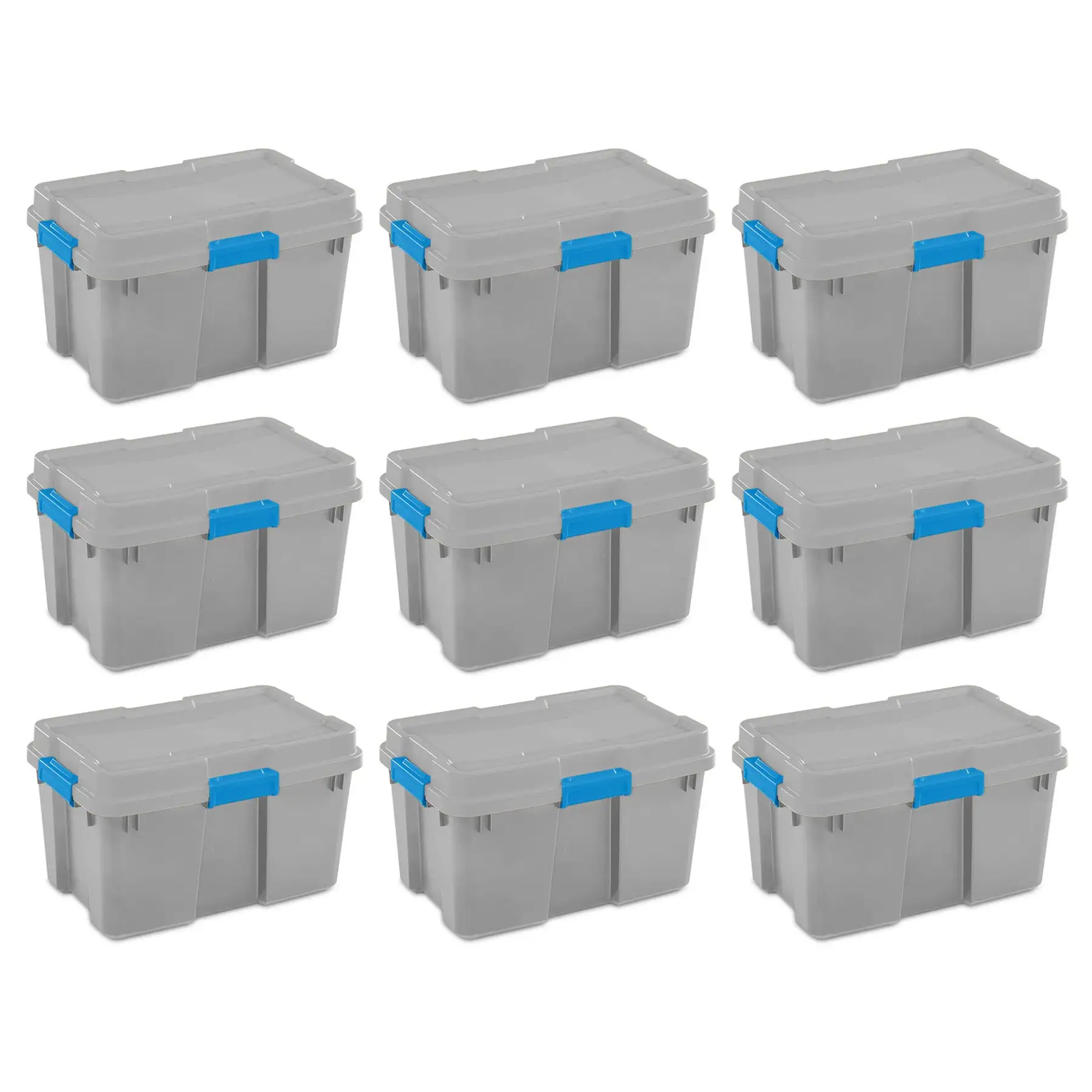 Sterilite 30 Gal Gasket Tote Heavy Duty Stackable Storage Bin with Lid, 9 Pack