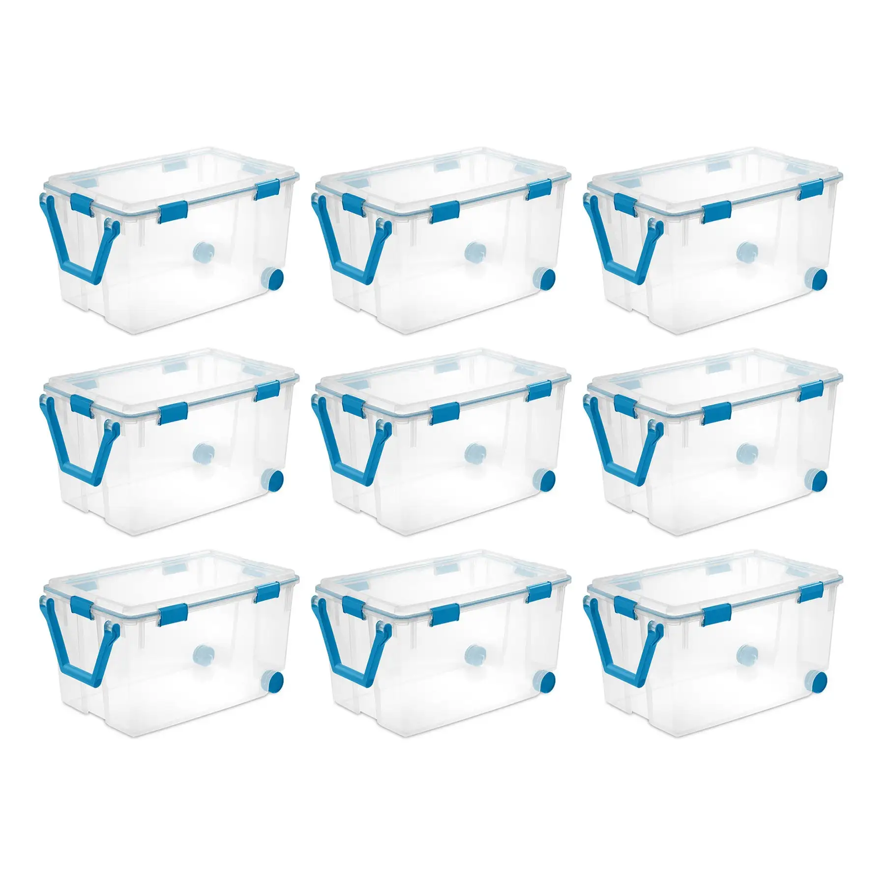 Sterilite 120-Qt Clear Plastic Wheeled Storage Bin w/ Gasket Latch Lid, 9 Pack