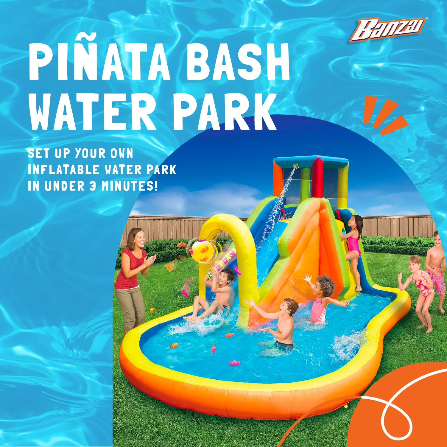 Banzai Outdoor Inflatable Pinata Bash Party Slide Aquatic Activity Water Park - Image 2