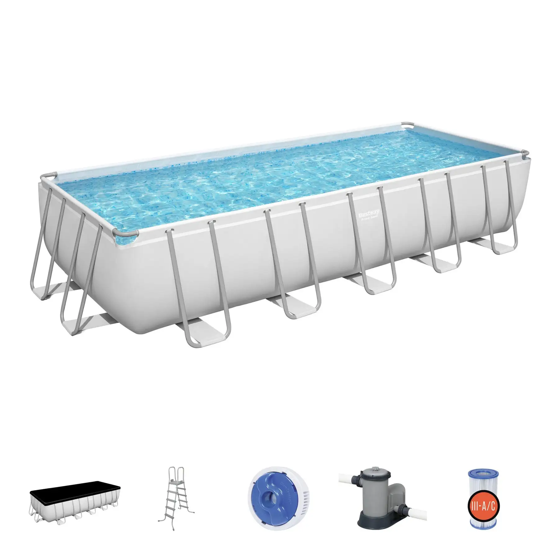 Bestway Power Steel 21' x 9' x 52" Rectangular Above Ground Swimming Pool Set