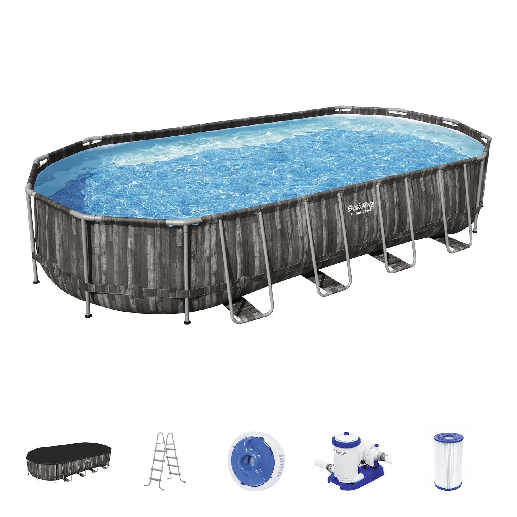 Bestway Power Steel 24' x 12' x 48" Rectangular Above Ground Swimming Pool Set