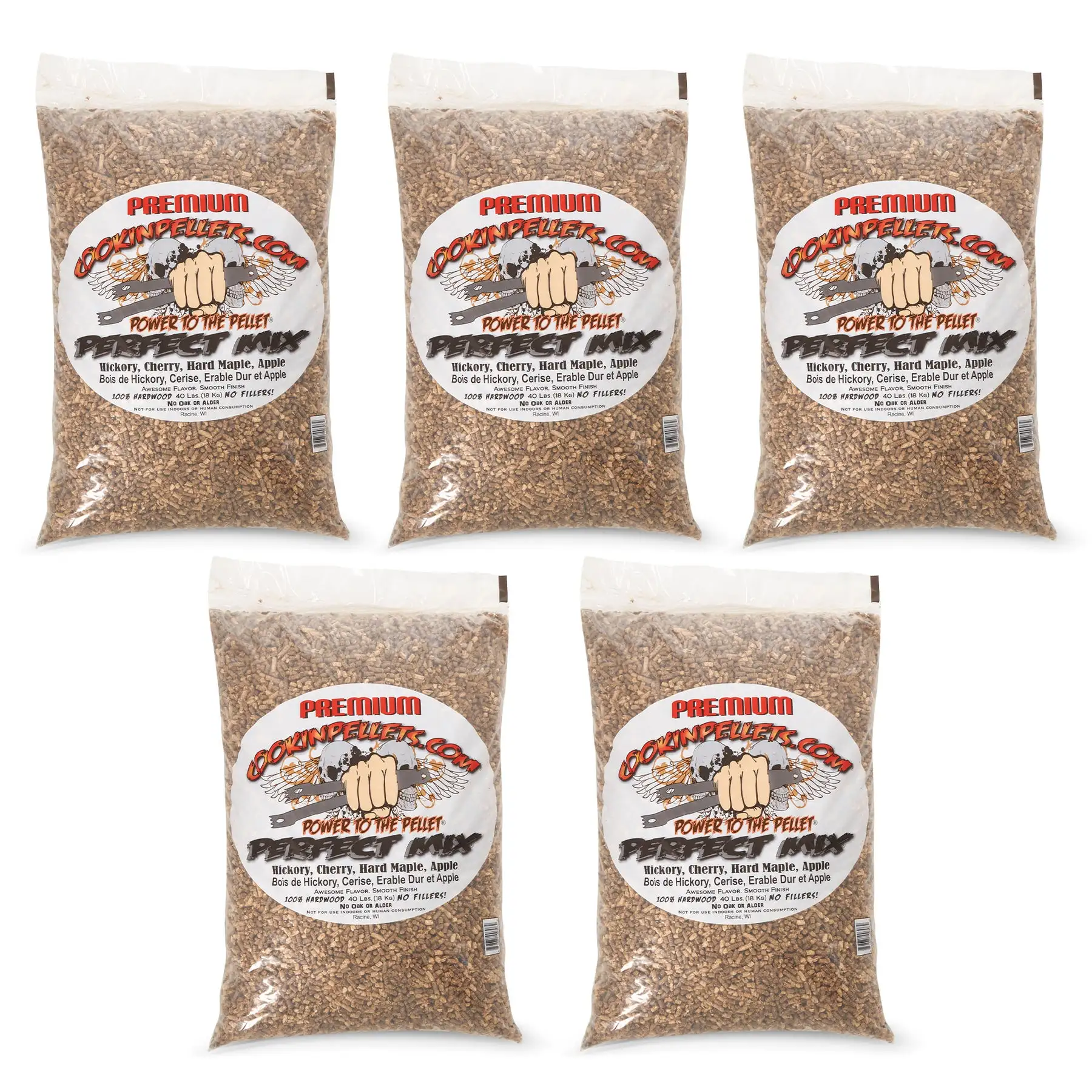 CookinPellets 40 Lb Hickory, Cherry, Hard Maple, Apple Wood Pellet Mix (5 Pack)