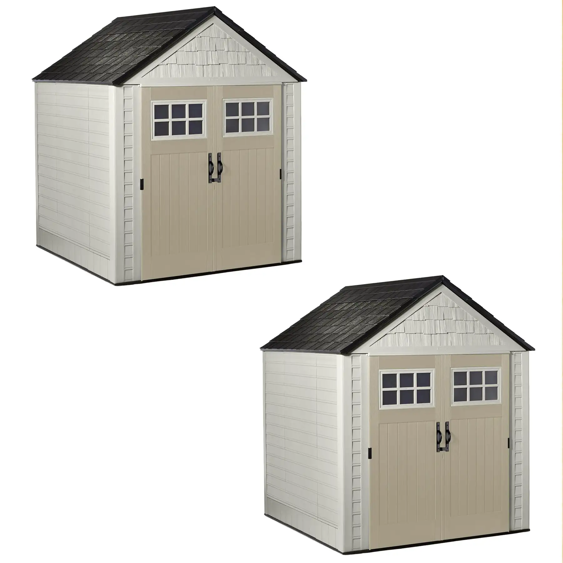 Rubbermaid 7x7 Ft Durable Weatherproof Resin Outdoor Storage Shed, Sand (2 Pack)