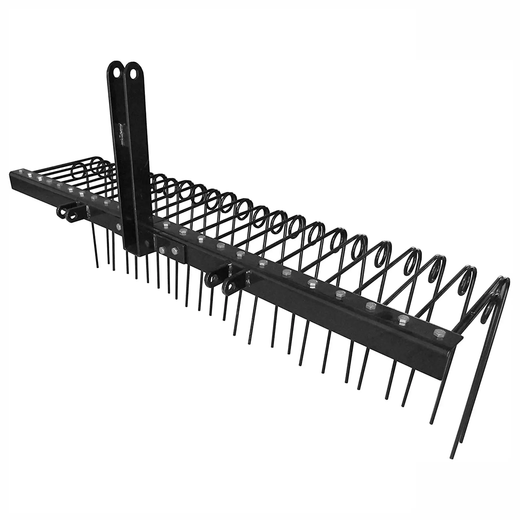 Field Tuff 3 Point 72 Inch Durable Powder Coated Steel Pine Straw Rake, Black